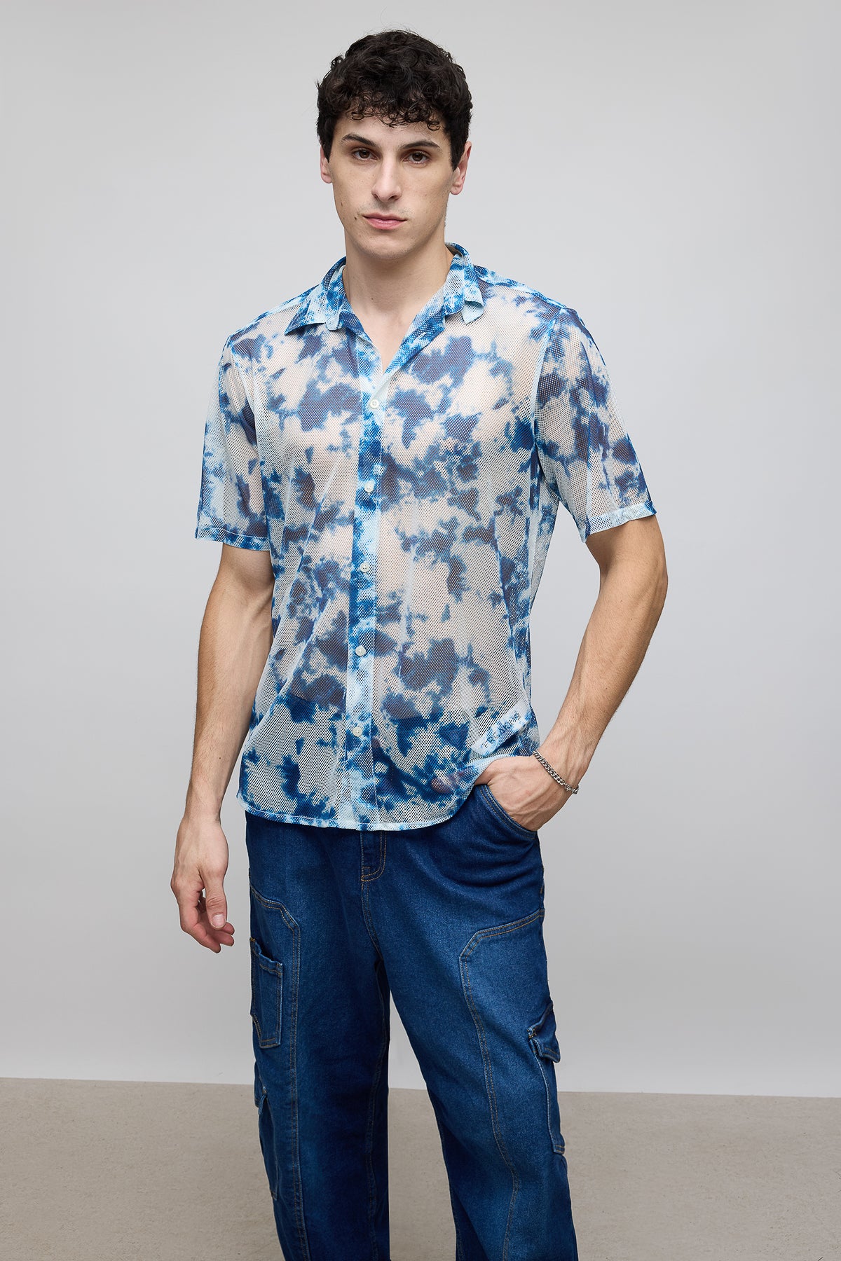 Blue Tie And Dye Men's Mesh Shirt