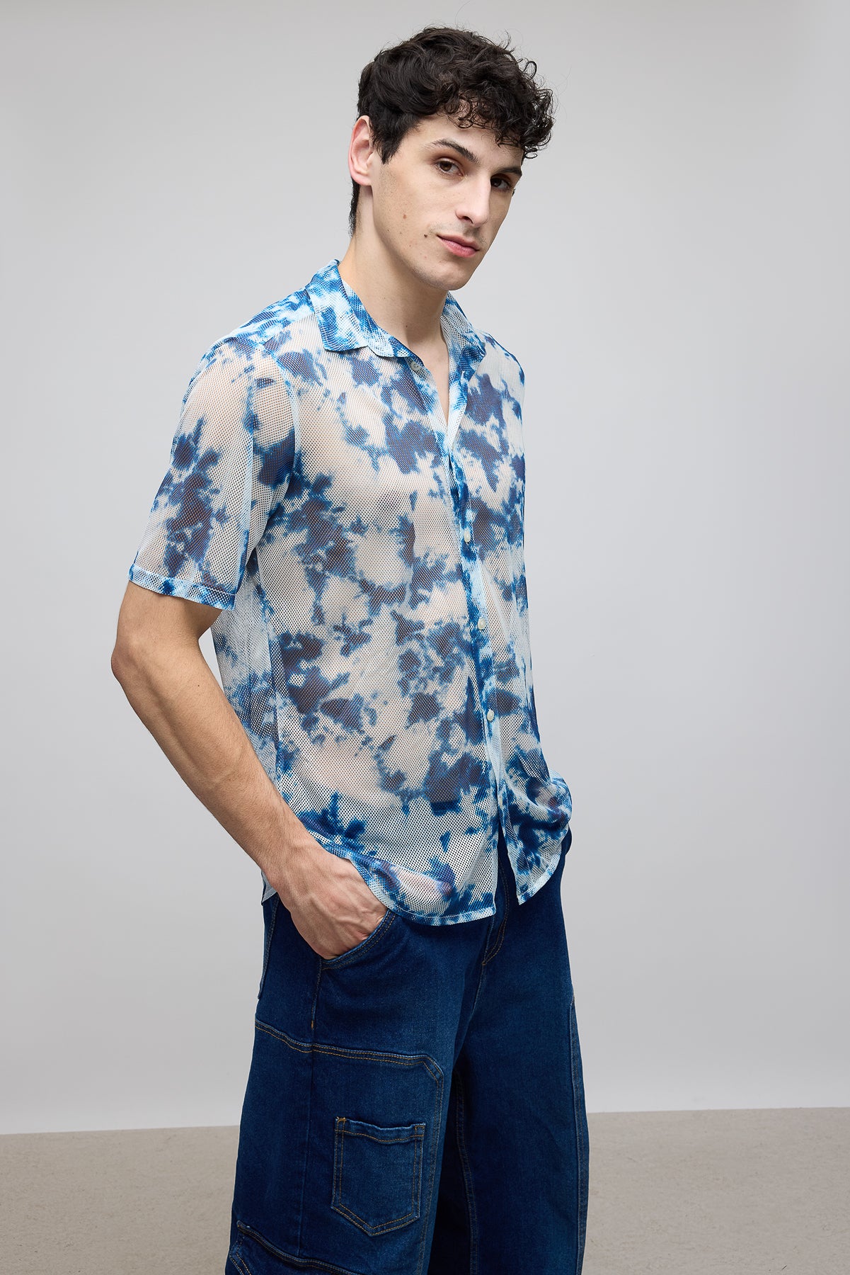 Blue Tie And Dye Men's Mesh Shirt