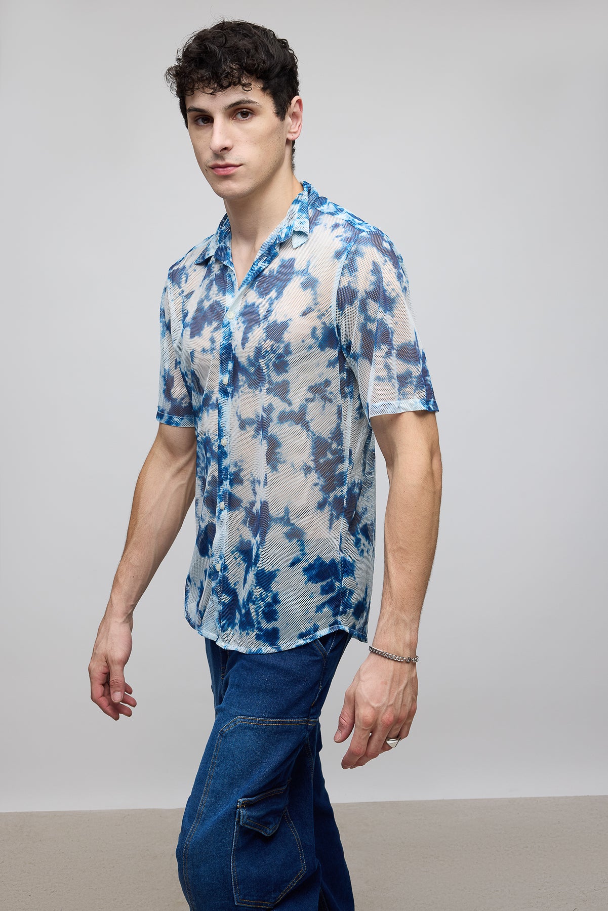 Blue Tie And Dye Men's Mesh Shirt