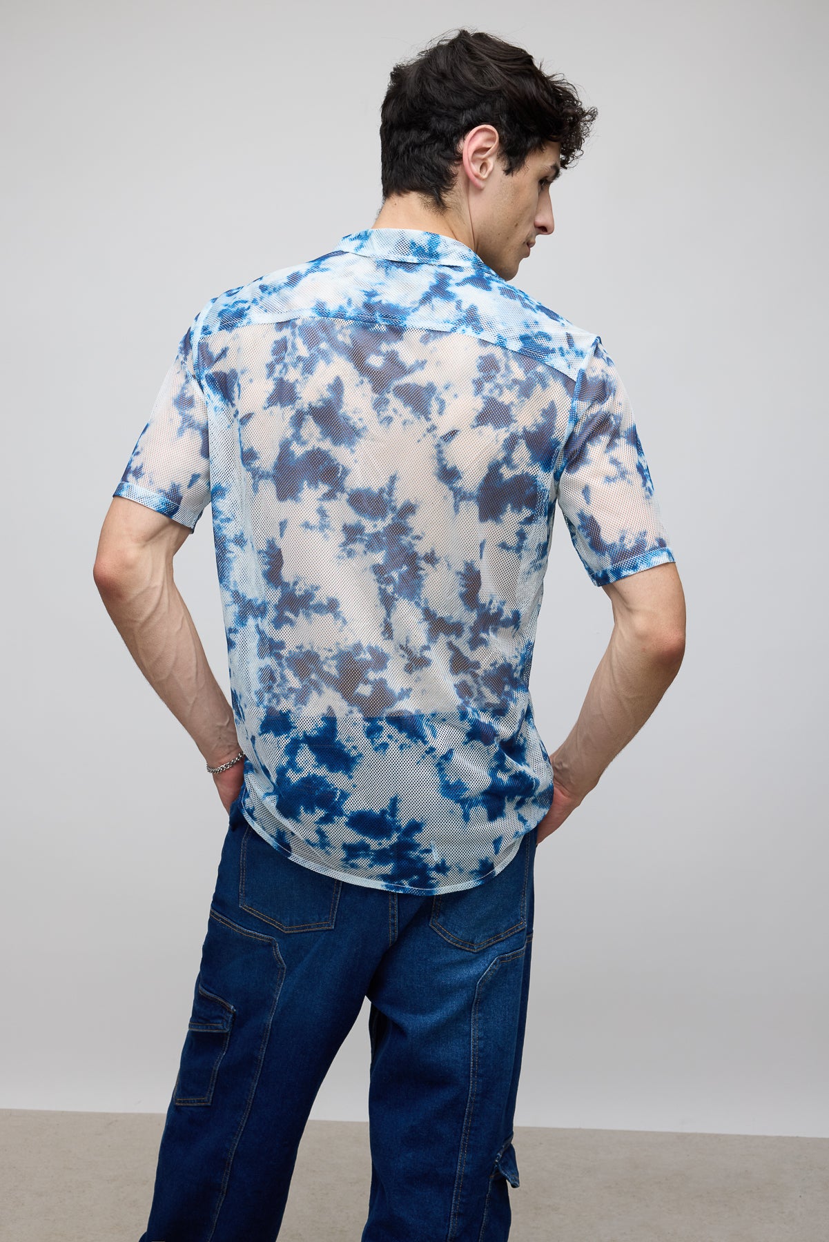 Blue Tie And Dye Men's Mesh Shirt