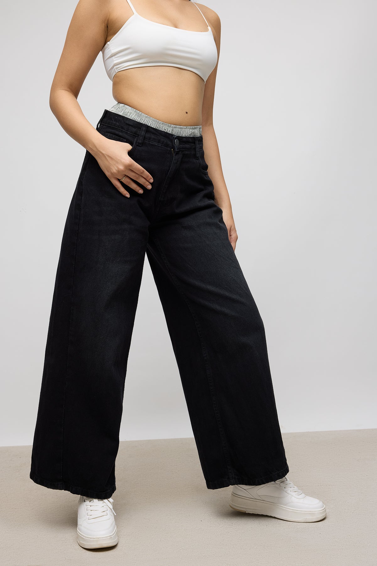 Wide Leg Black Boxer Jeans