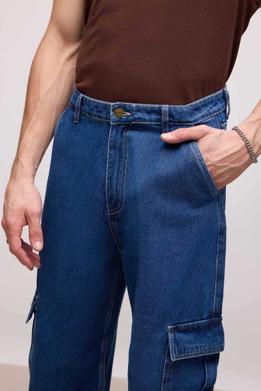 Dense Blue Men's Baggy Cargo Jeans