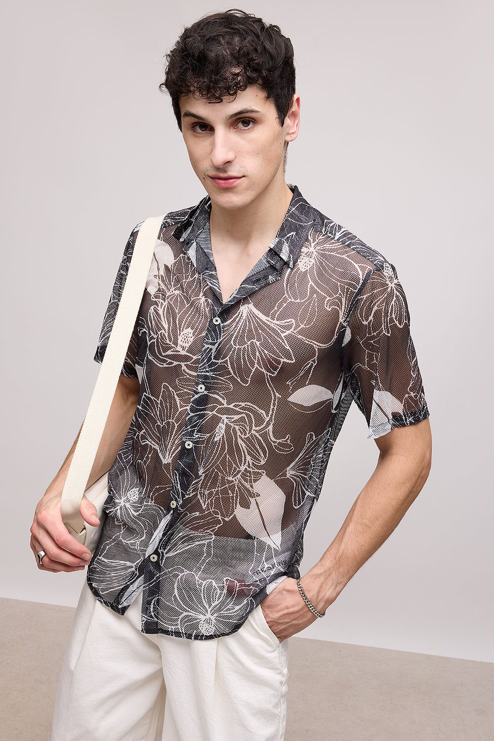 Black Floral Men's Mesh Shirt