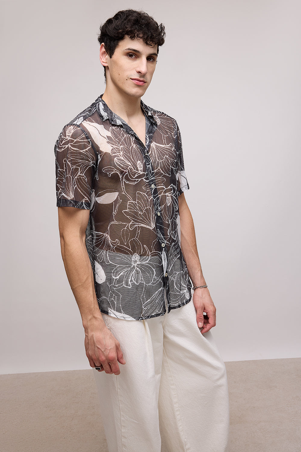 Black Floral Men's Mesh Shirt