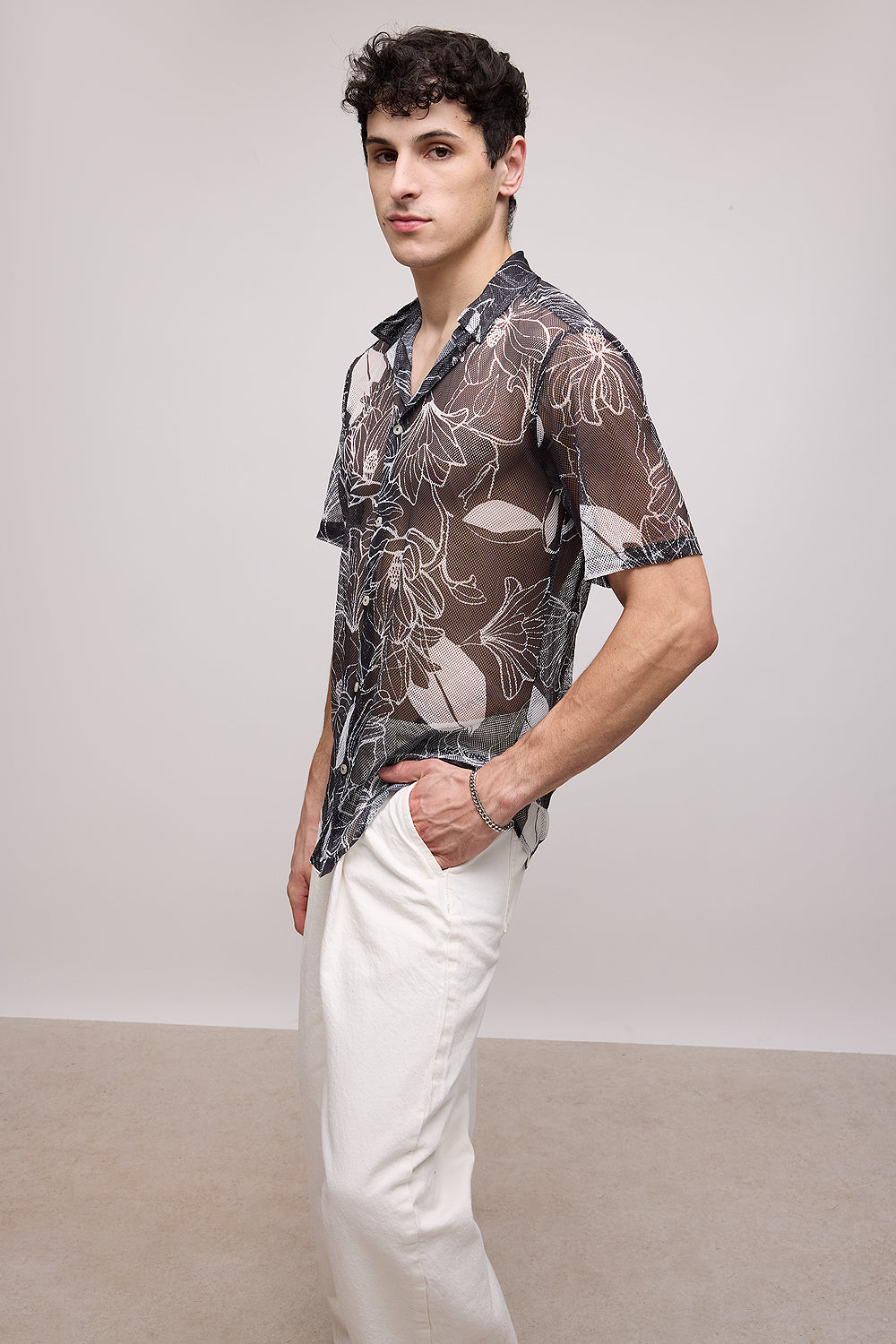 Black Floral Men's Mesh Shirt