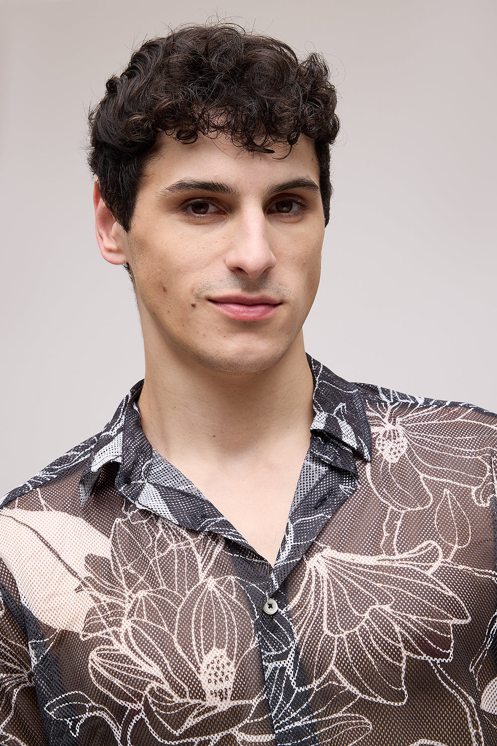 Black Floral Men's Mesh Shirt