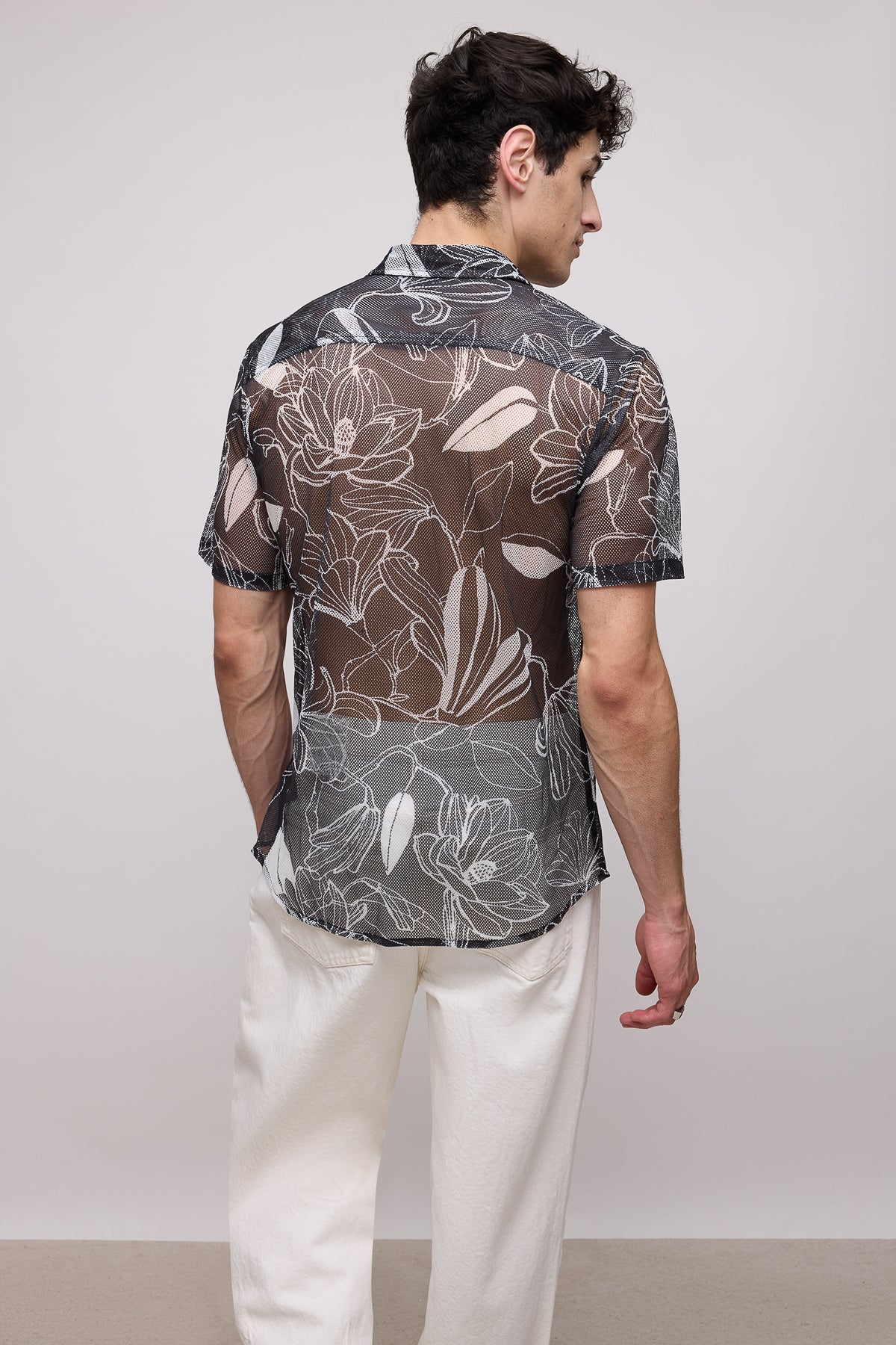 Black Floral Men's Mesh Shirt