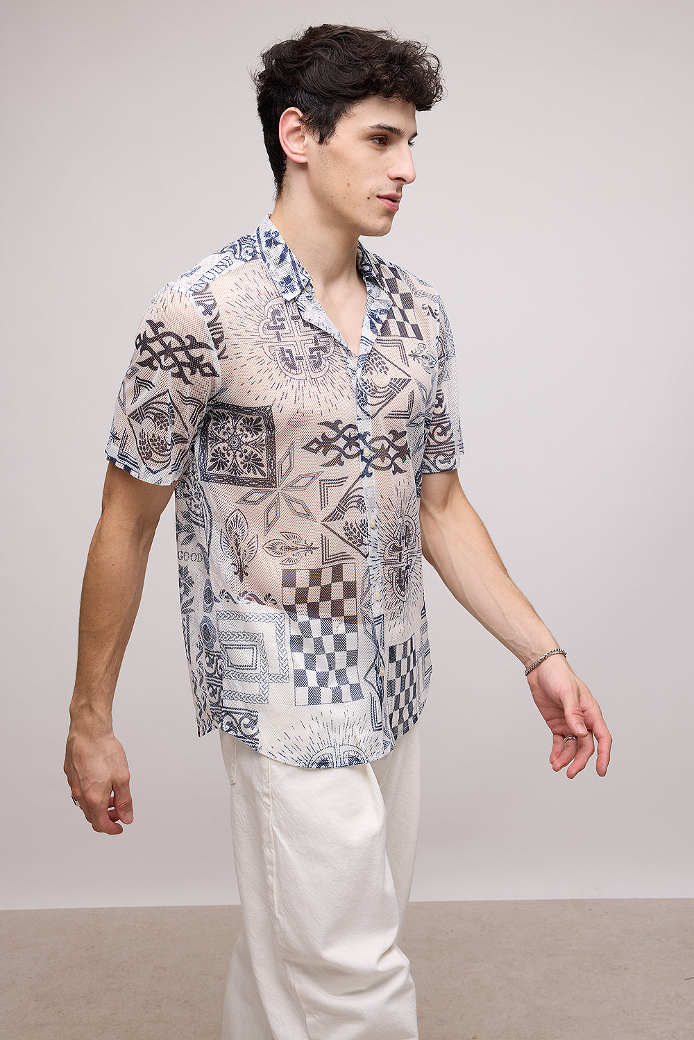 Ball Pen Effect Men's Mesh Shirt