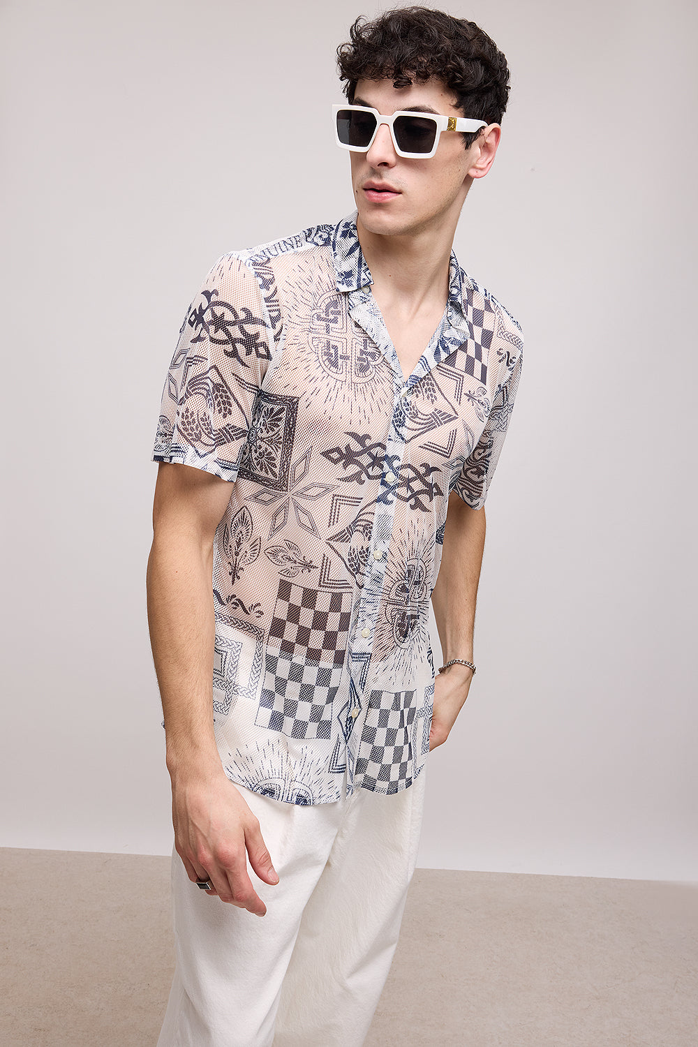 Ball Pen Effect Men's Mesh Shirt