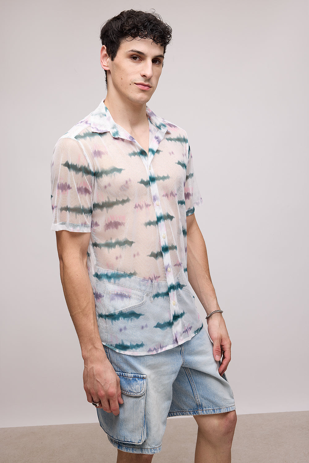 White Shaded Men's Mesh Shirt