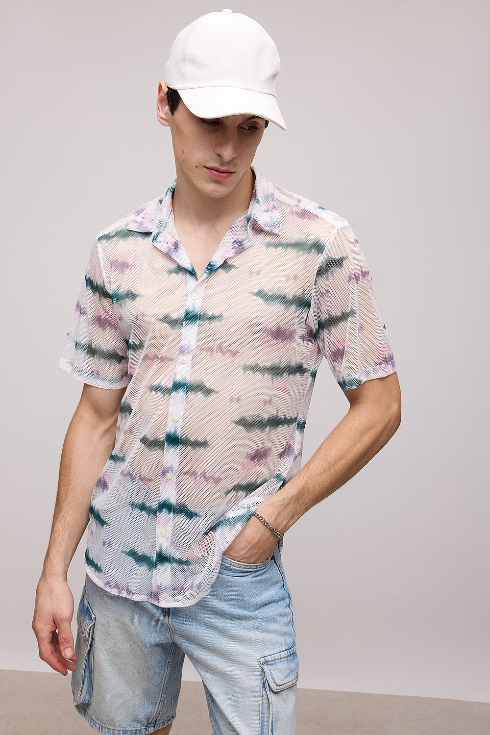 White Shaded Men's Mesh Shirt