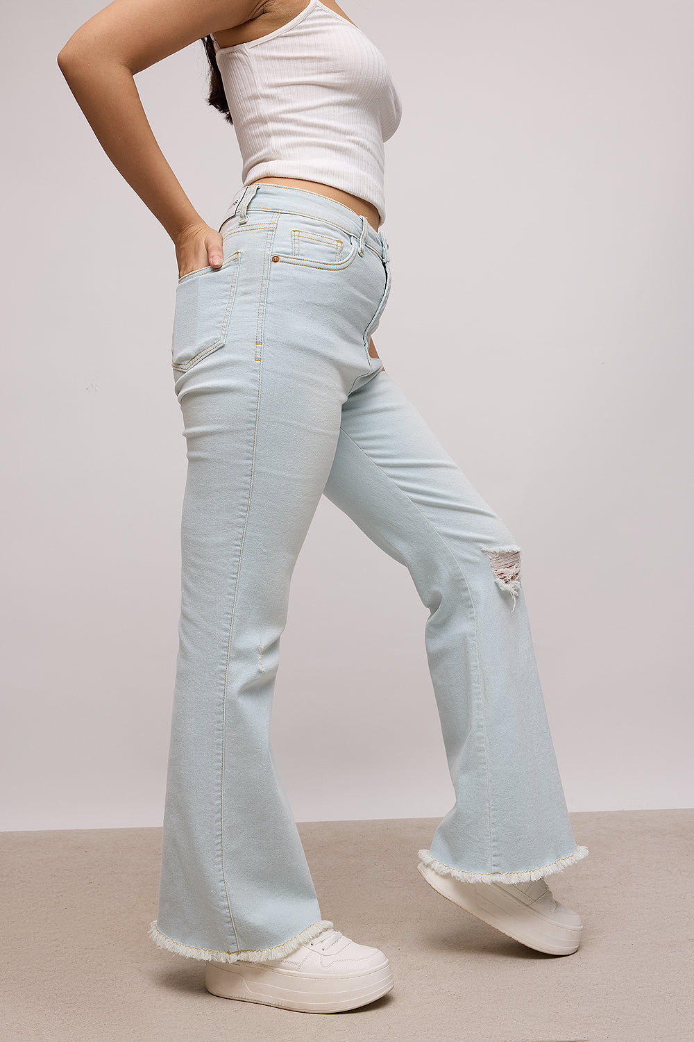 Light Blue Boho Bootcut Jeans