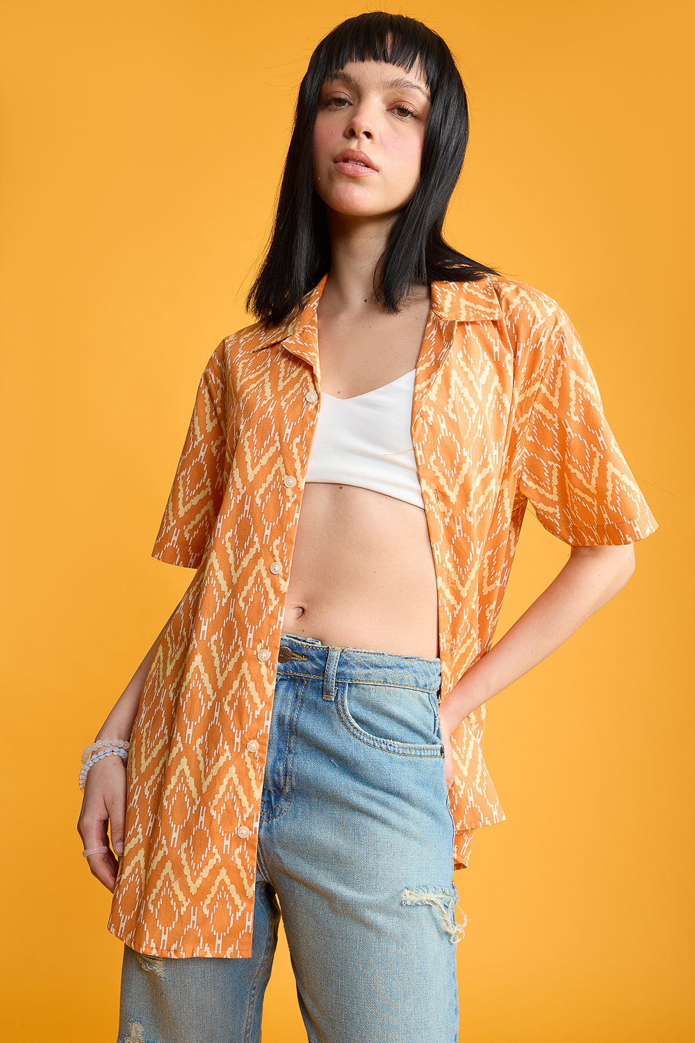 Orange Printed Women's Resort Shirt