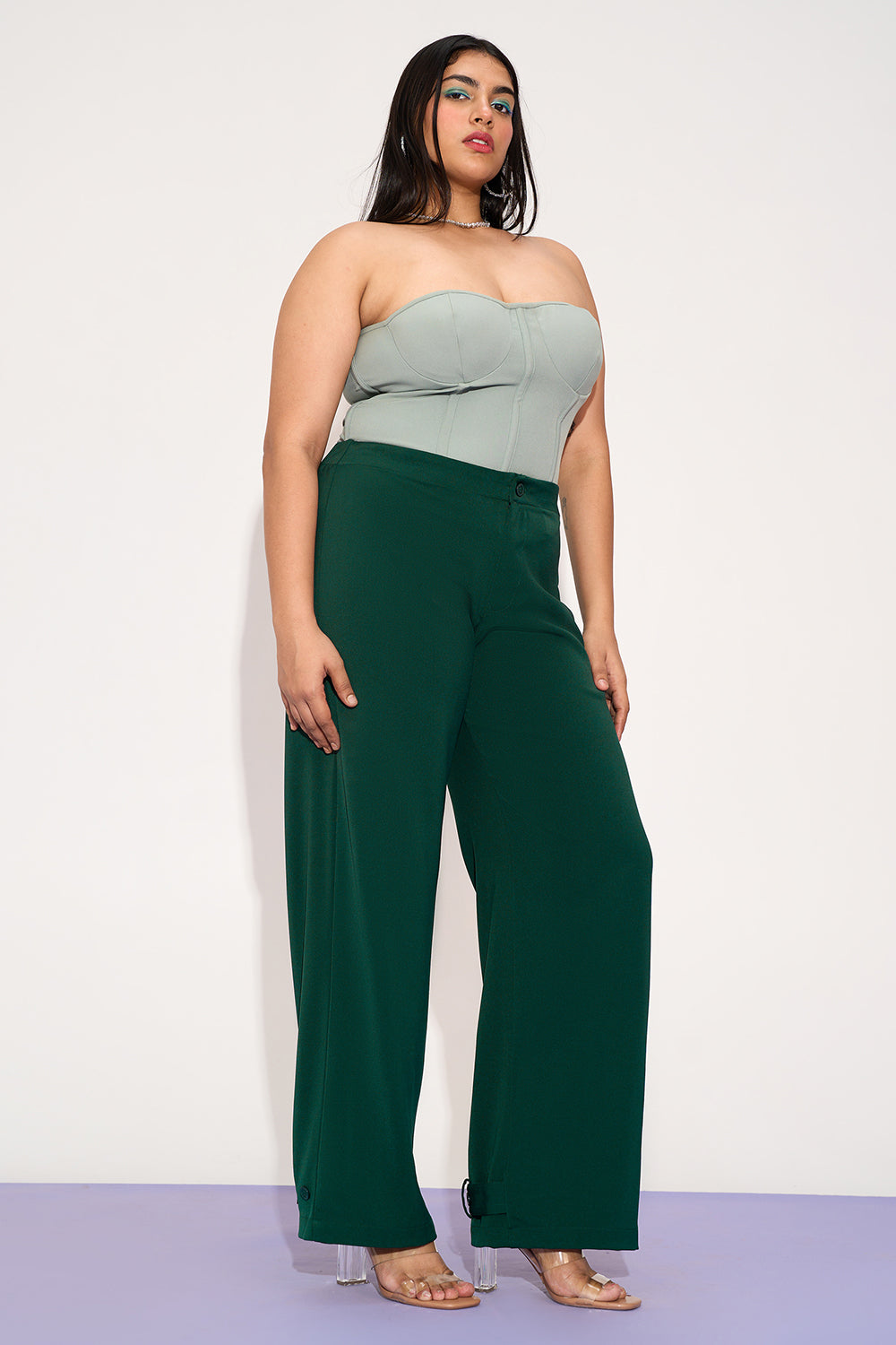 Dark Jade Curve Straight Fit Korean Pants