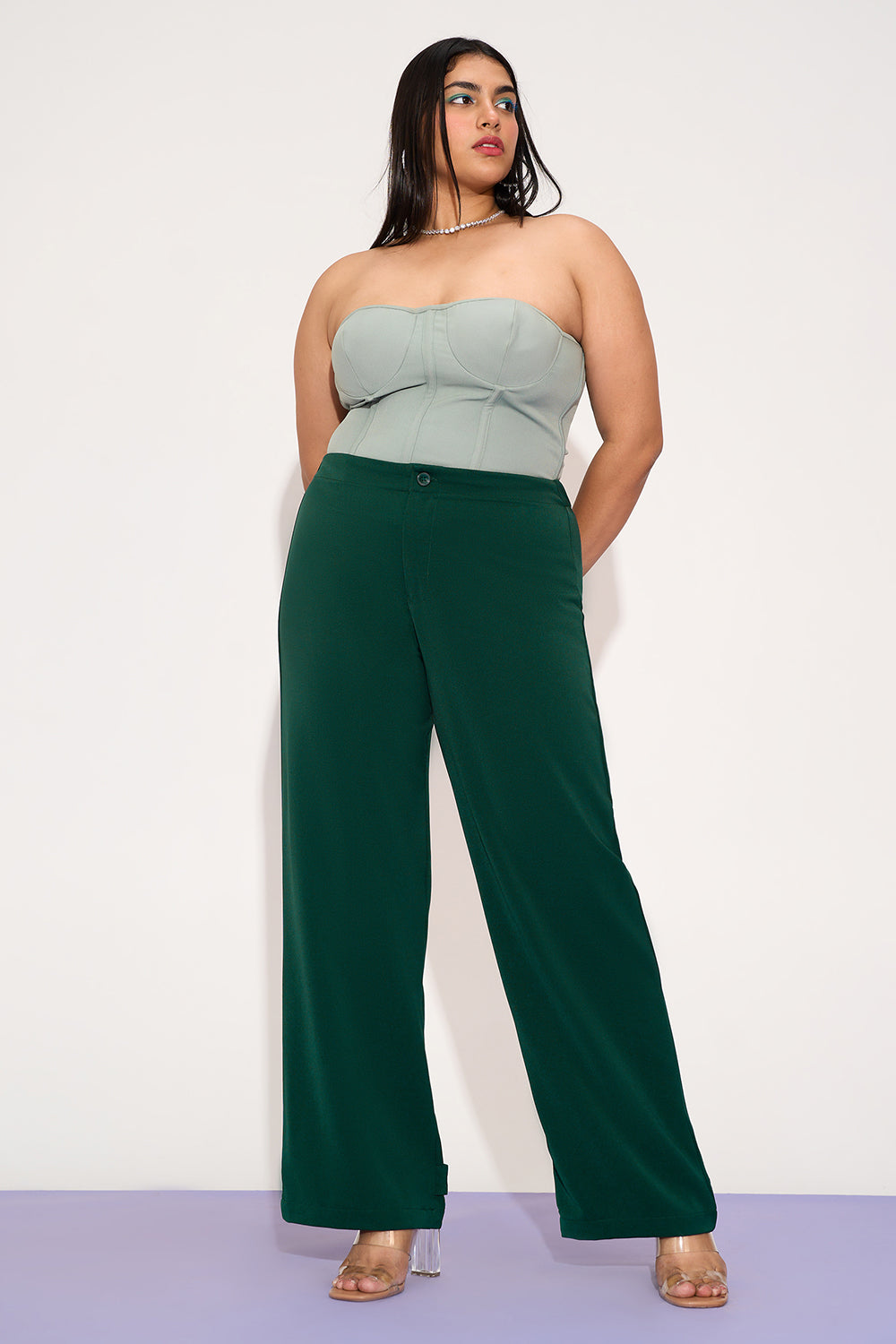 Dark Jade Curve Straight Fit Korean Pants