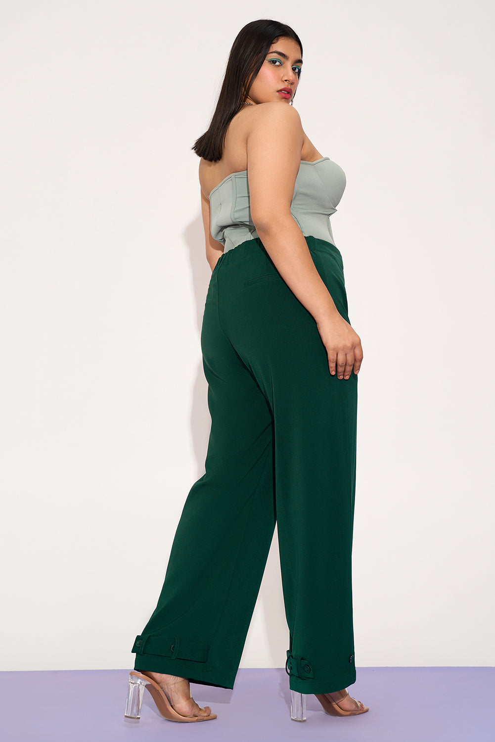 Dark Jade Curve Straight Fit Korean Pants