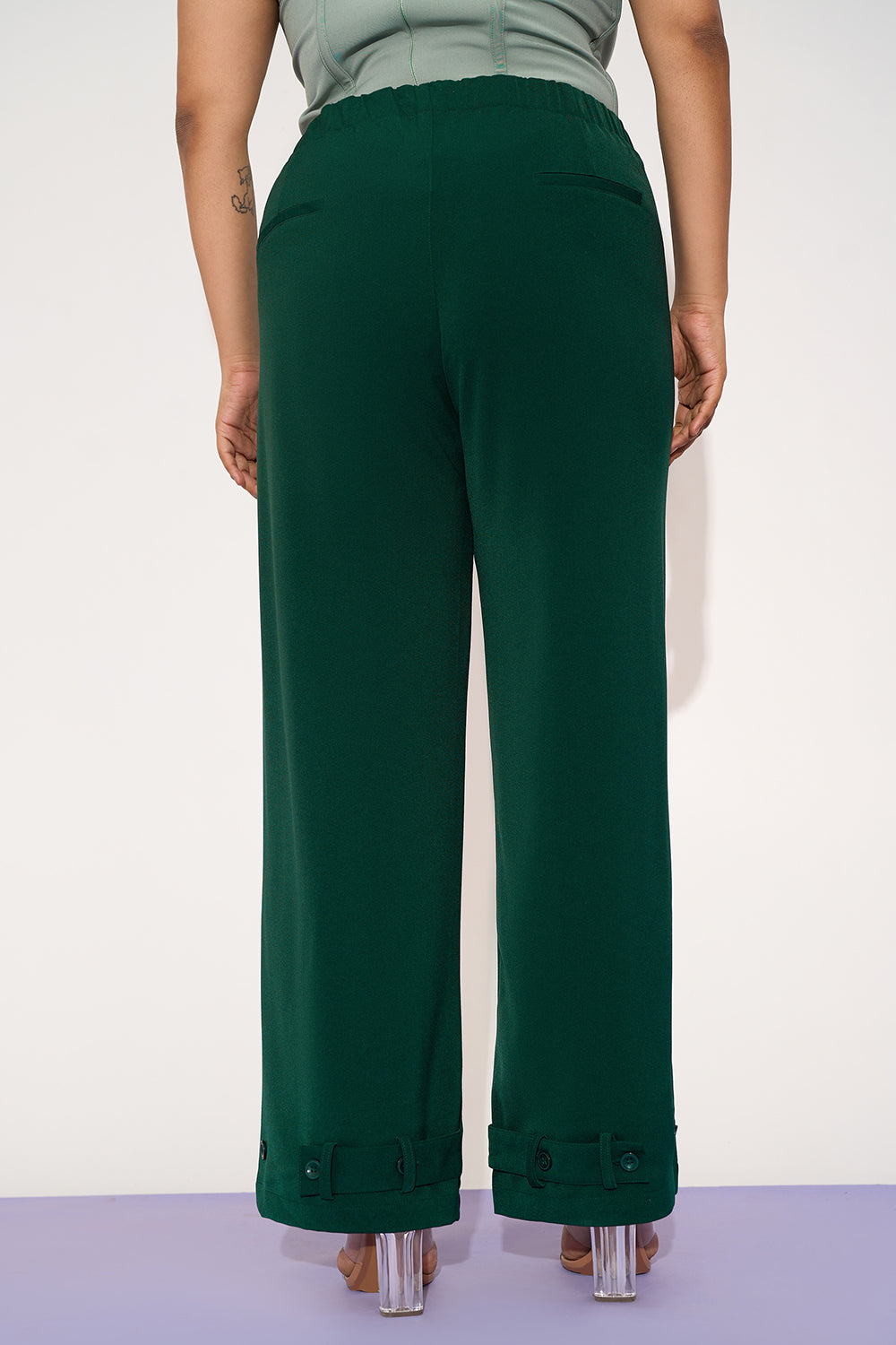 Dark Jade Curve Straight Fit Korean Pants