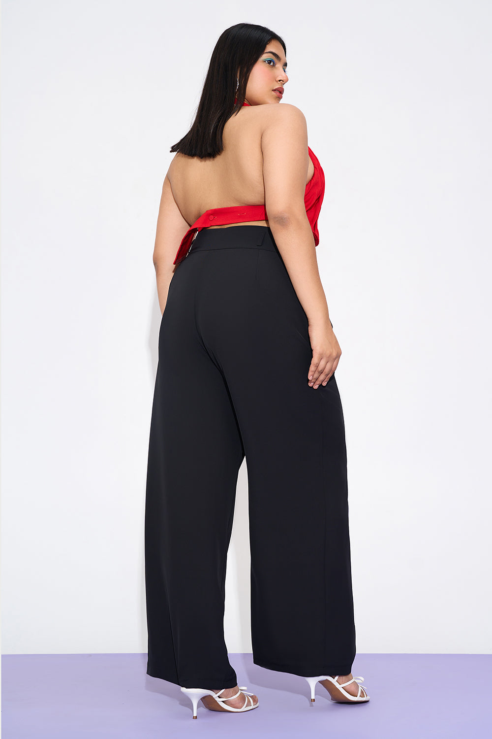 Starlet Black Curve Pleated Double Button Korean Pants