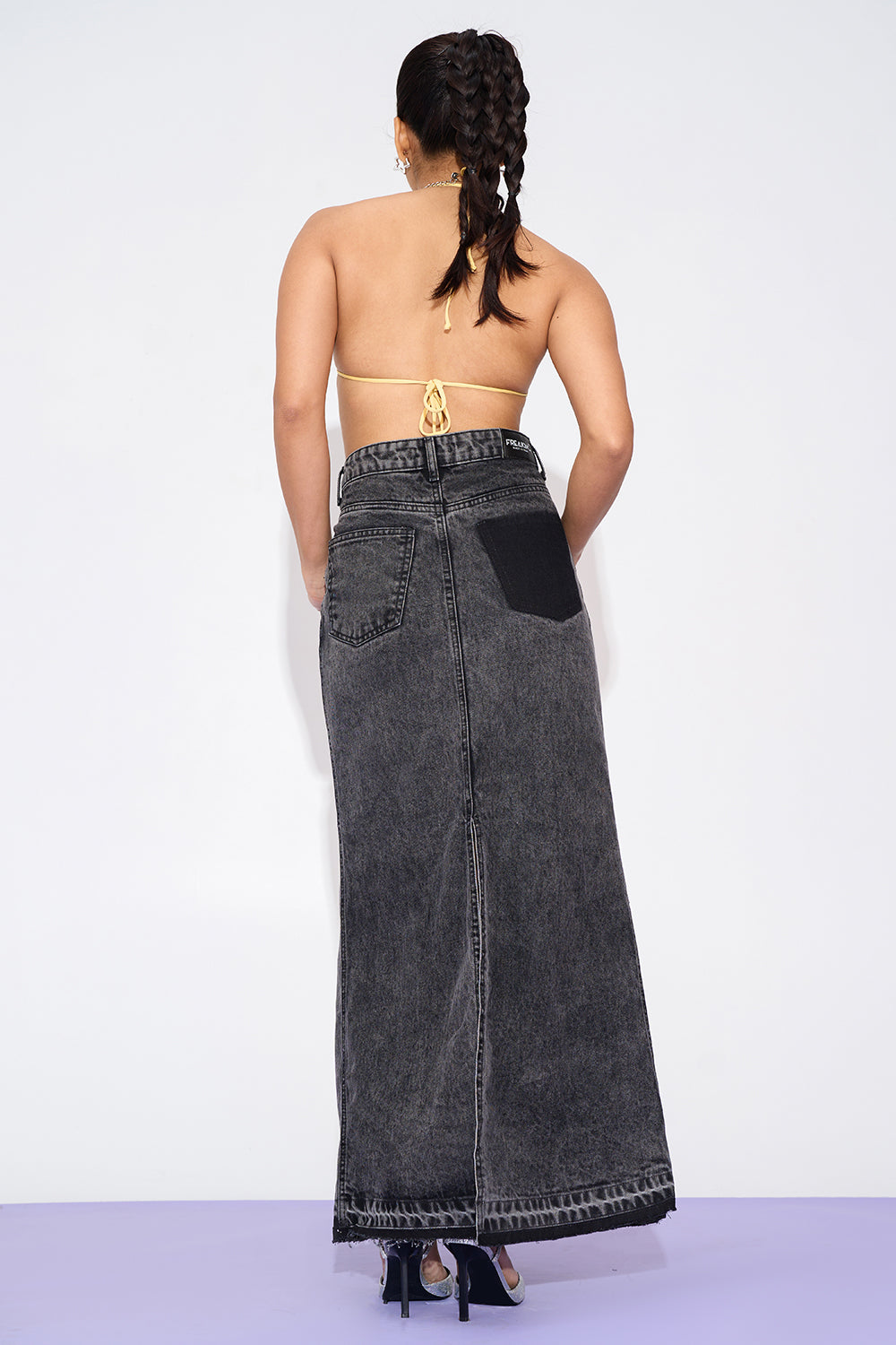 Lilith Black Mid Slit Maxi Skirt