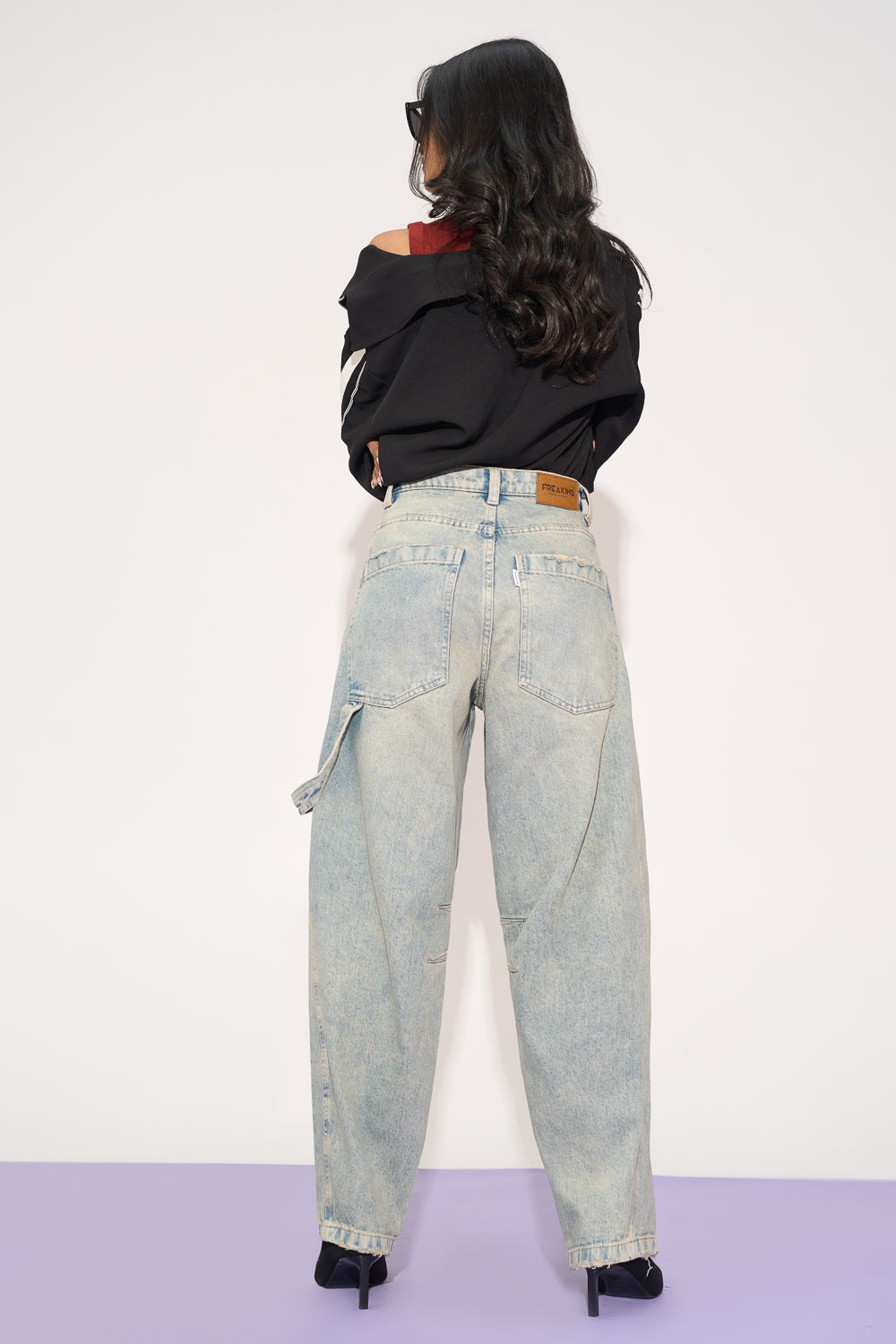 Dewy Blue Twisted Barrel Leg Jeans