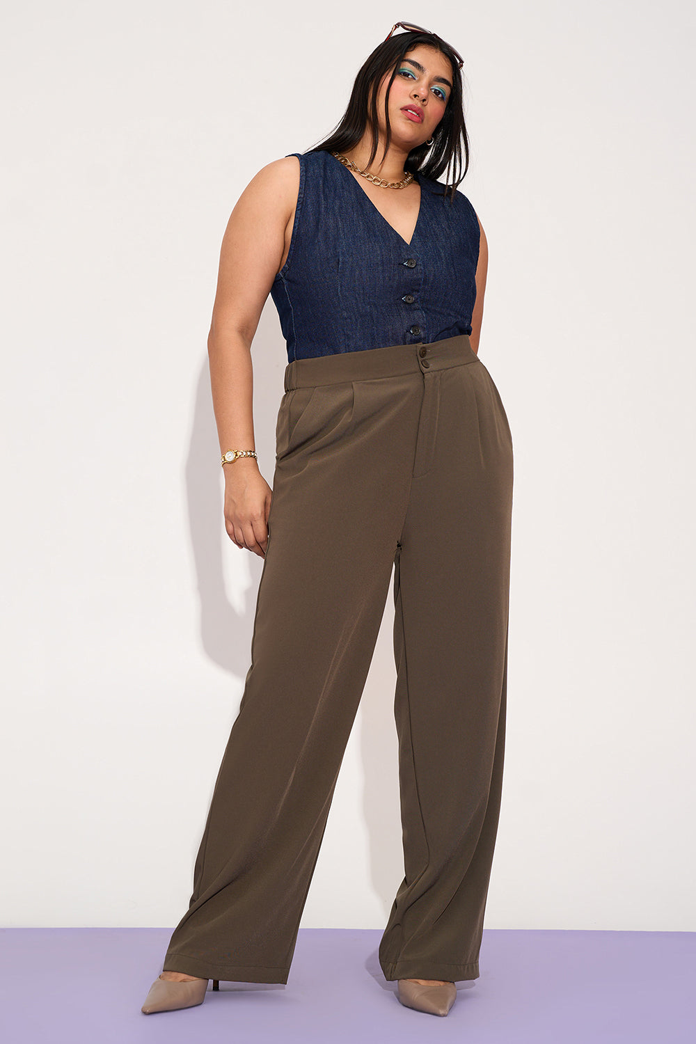 Dusky Brown Curve Straight Fit Korean Pants