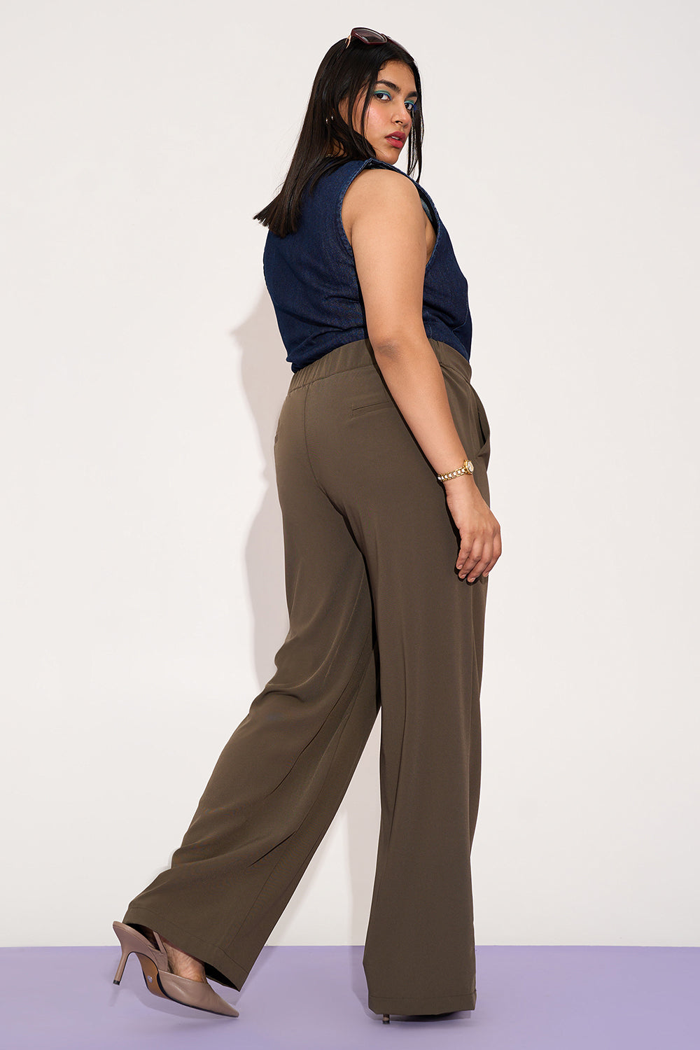 Dusky Brown Curve Straight Fit Korean Pants