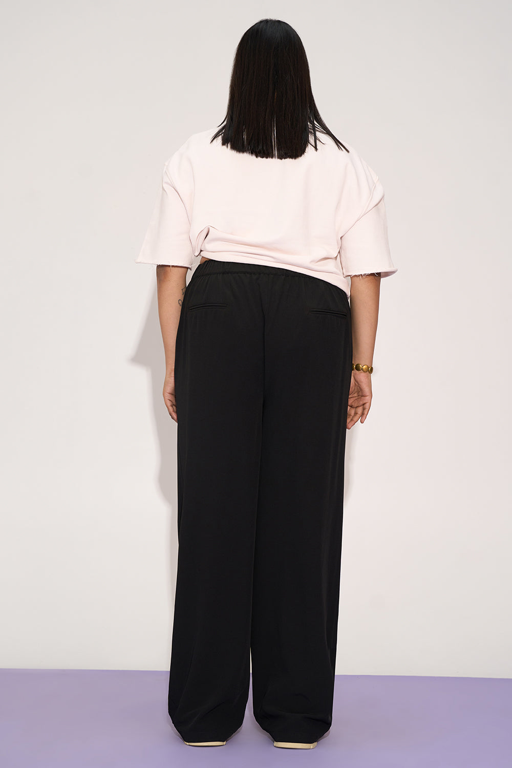 Lit Black Curve Tie-up Korean Pants