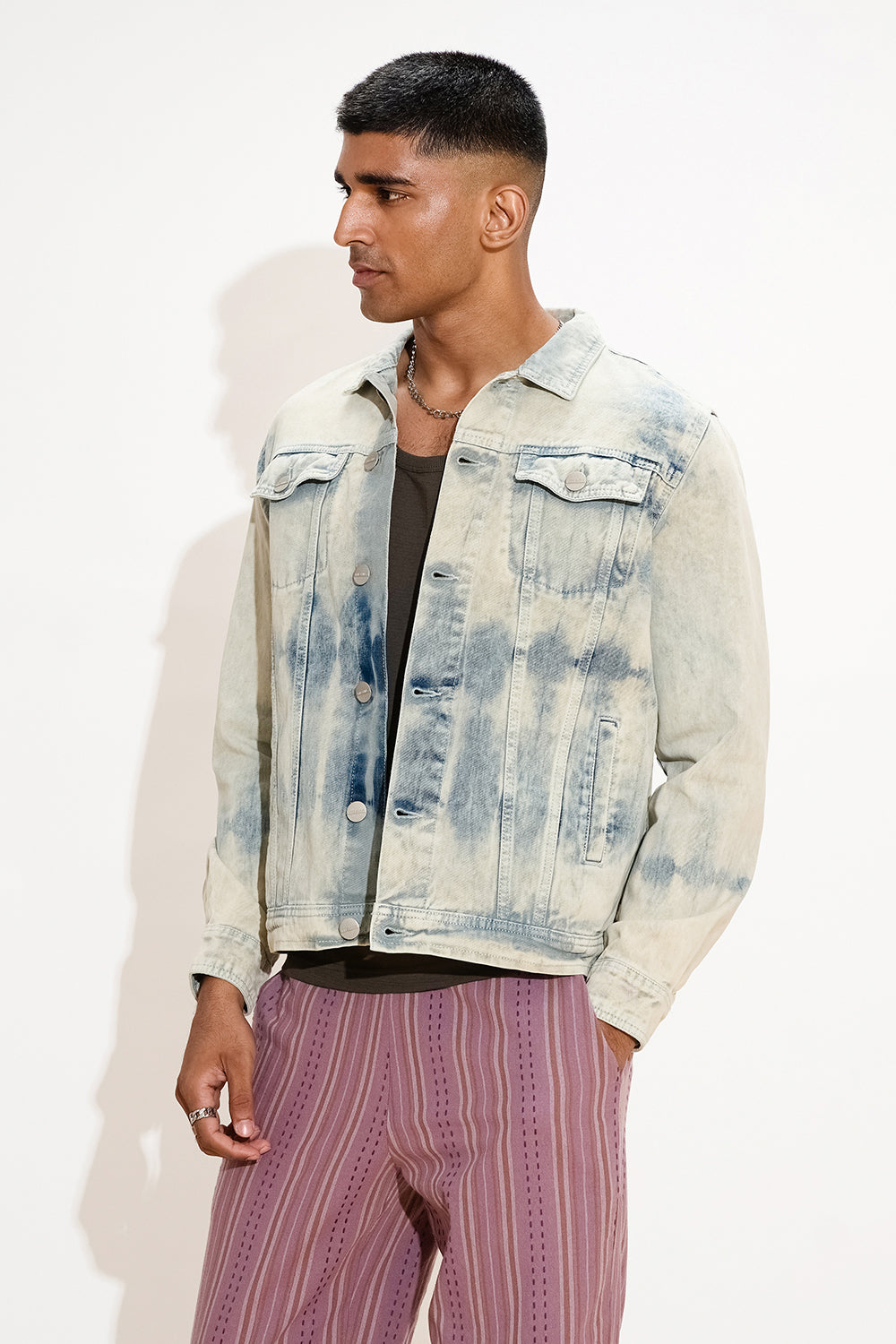 Groovy Tie-Dye Men's Denim Trucker Jacket