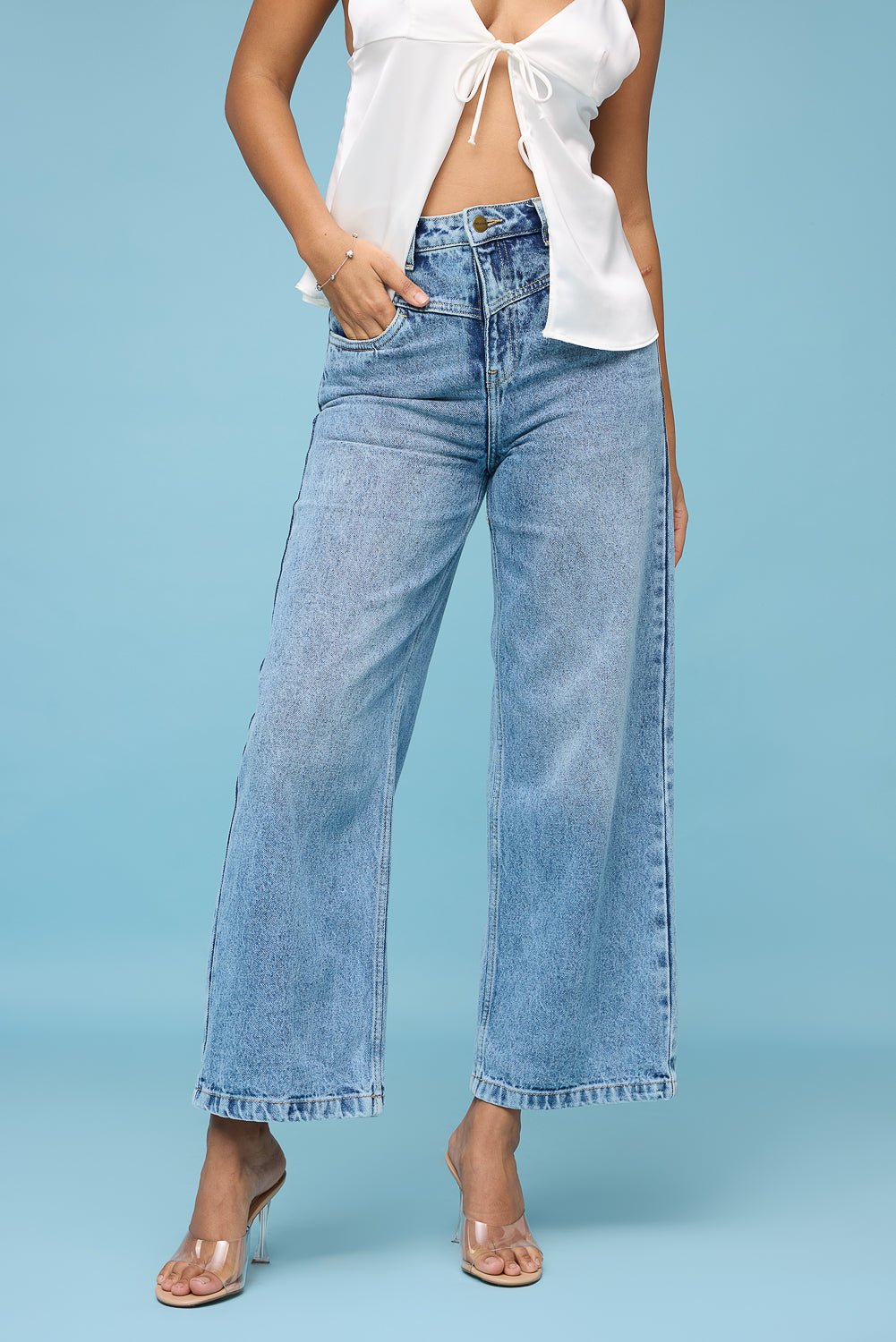 Whiskered Light Straight Leg Jeans