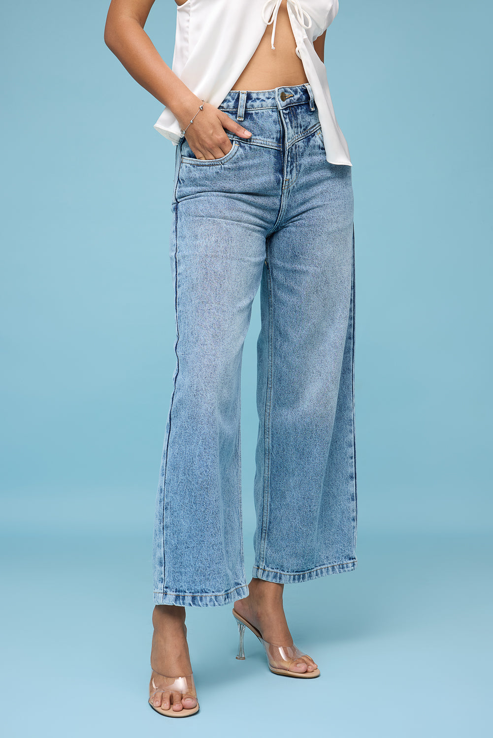 Whiskered Light Straight Leg Jeans