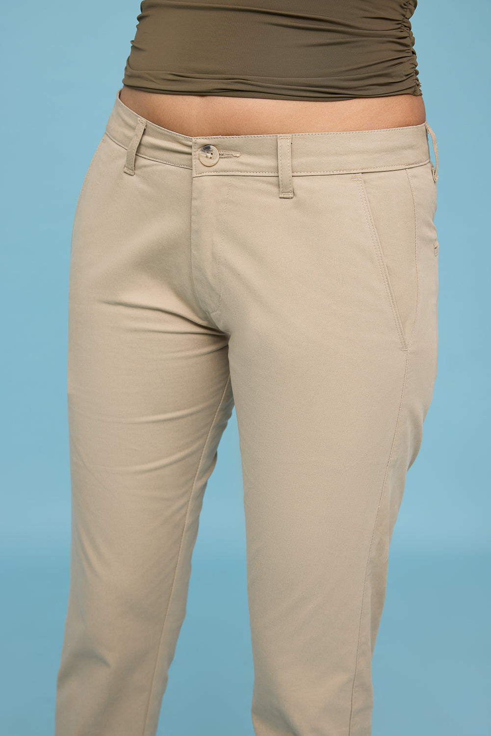 Women's Beige Cotton Lycra Pants