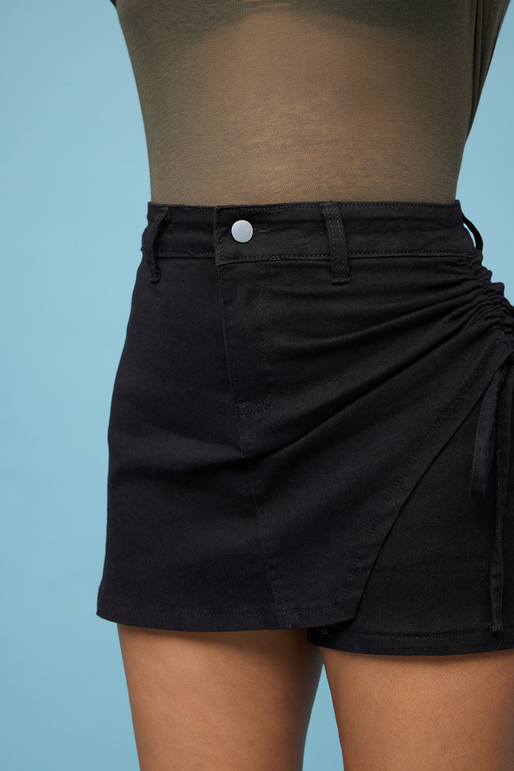 Black Ruched Denim Skort