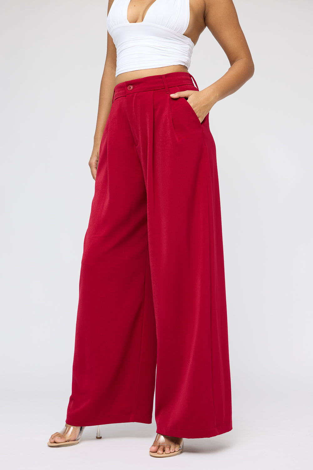 Maple Red Super Flared Korean Pants