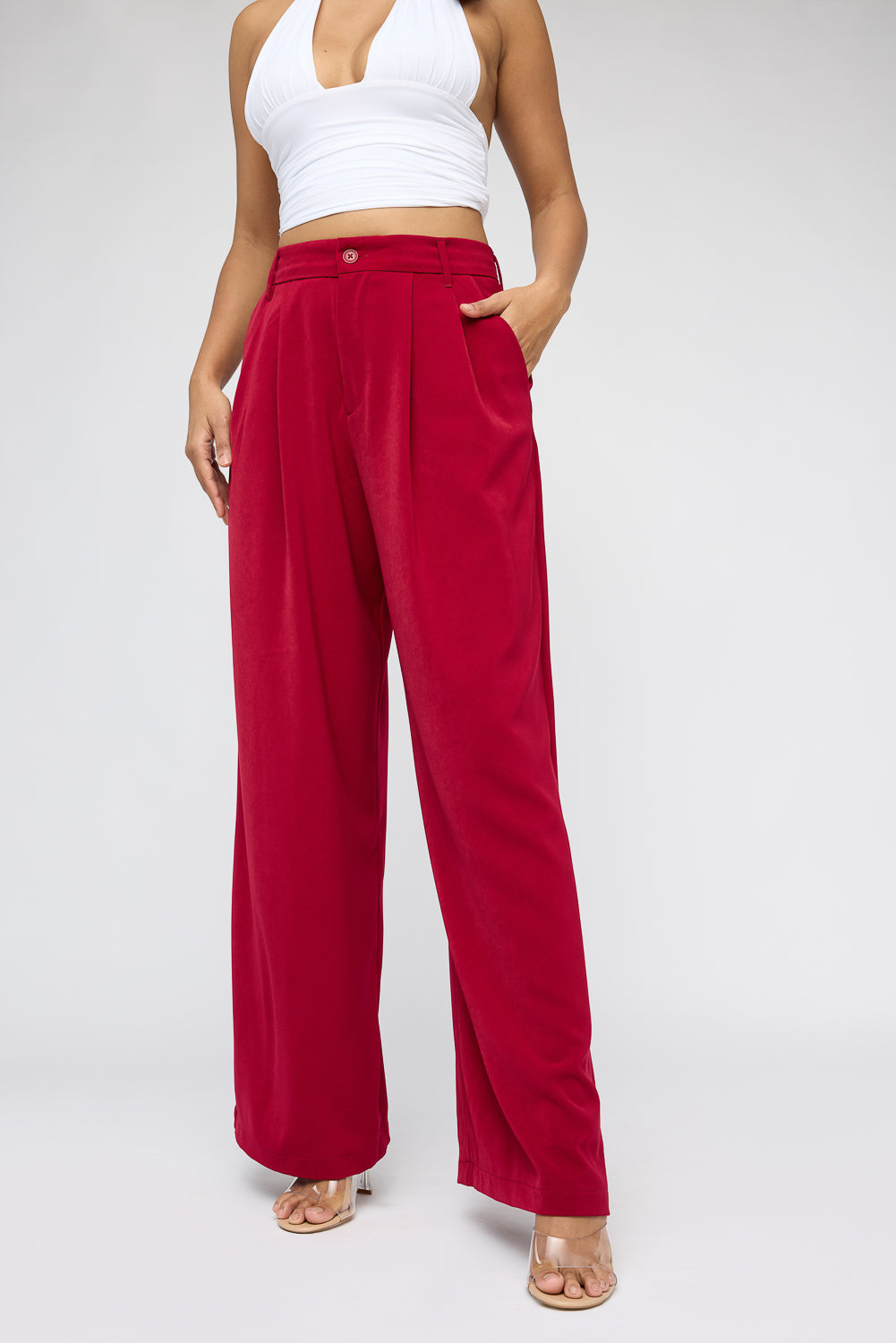 Maple Red Super Flared Korean Pants