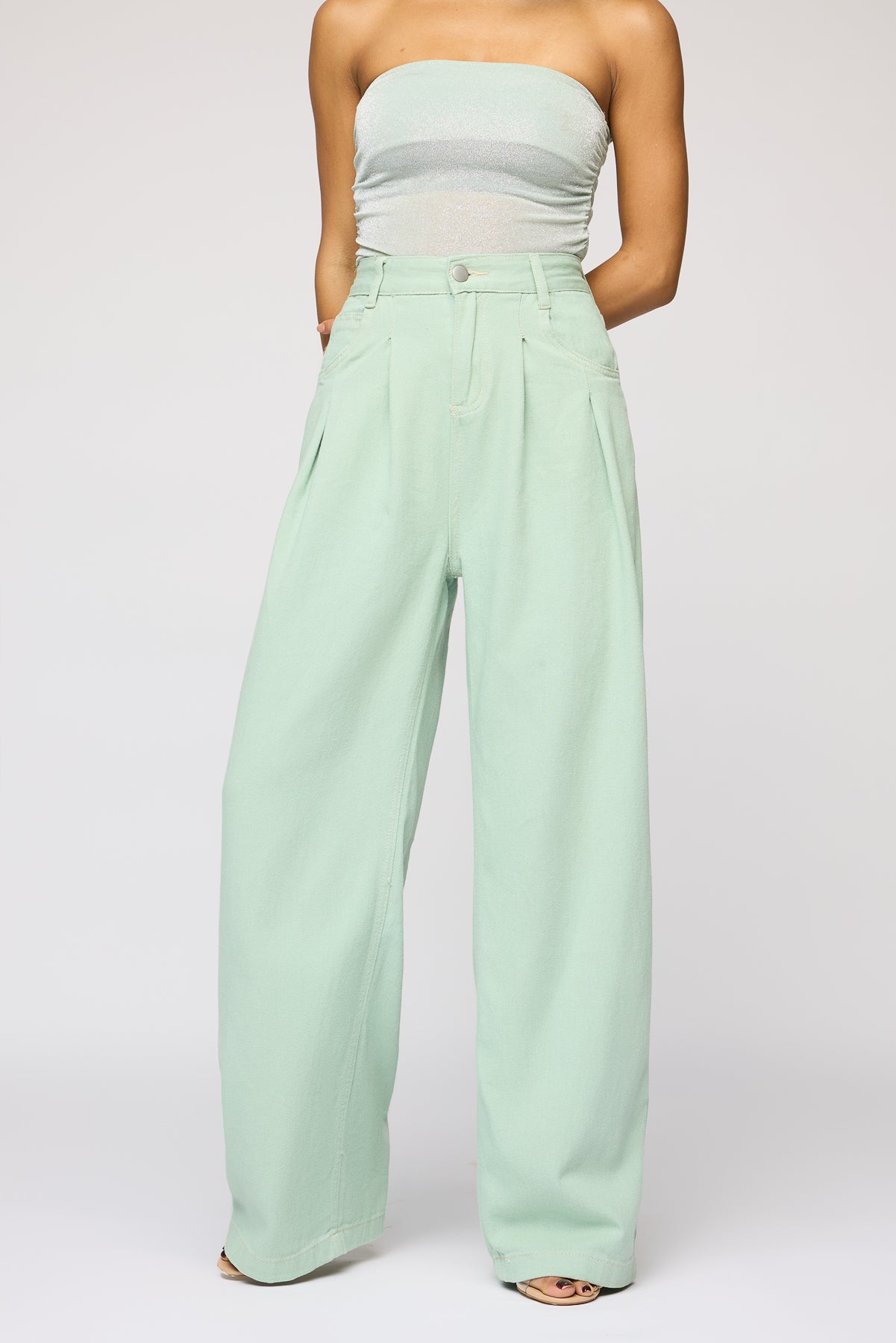 Celadon Green Denim Korean Pants