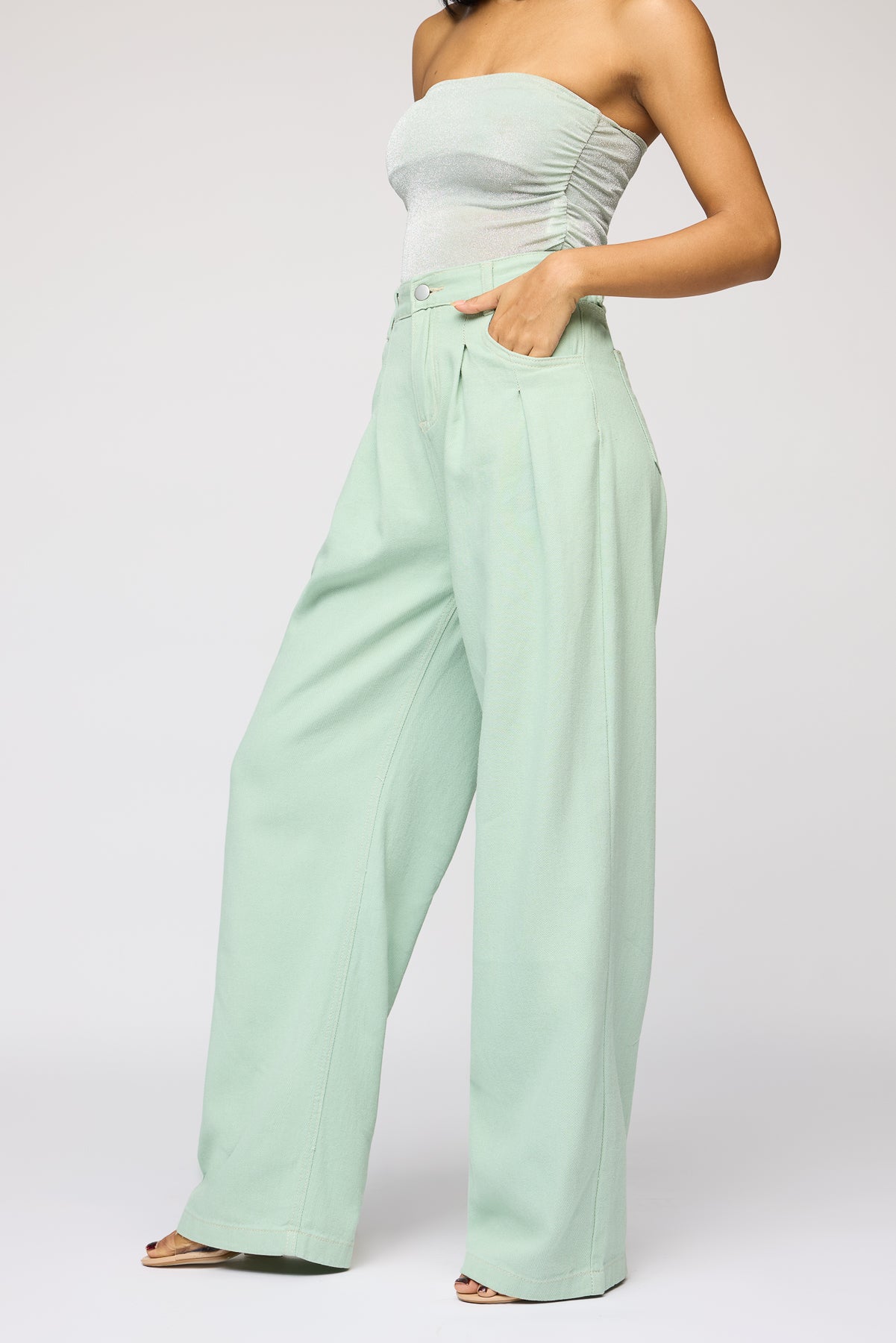 Celadon Green Denim Korean Pants