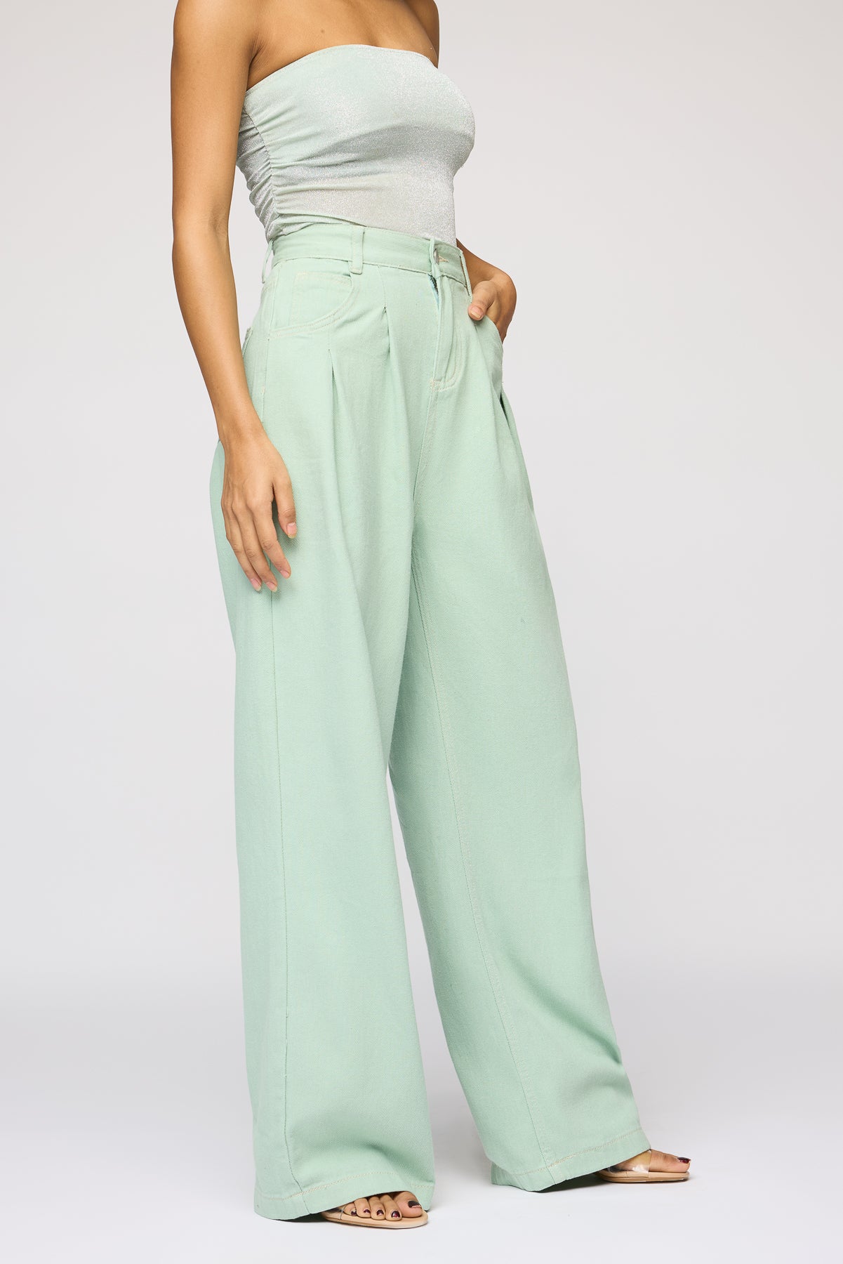 Celadon Green Denim Korean Pants