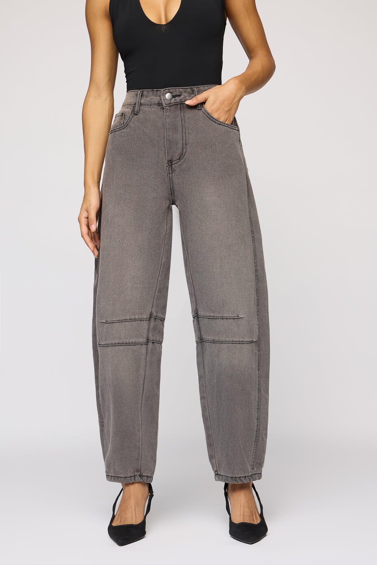 Slate Grey Barrel Leg Jeans