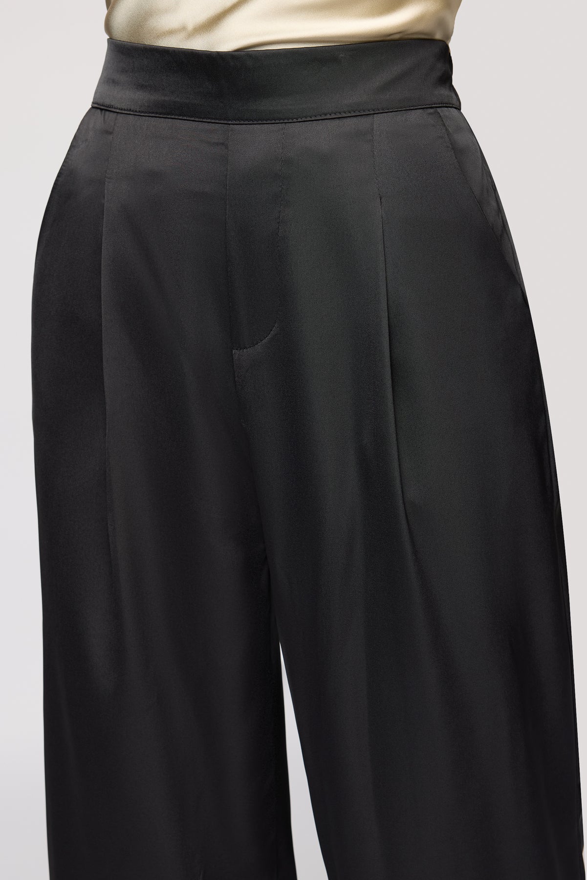 Black Iris Satin Straight Korean Pants