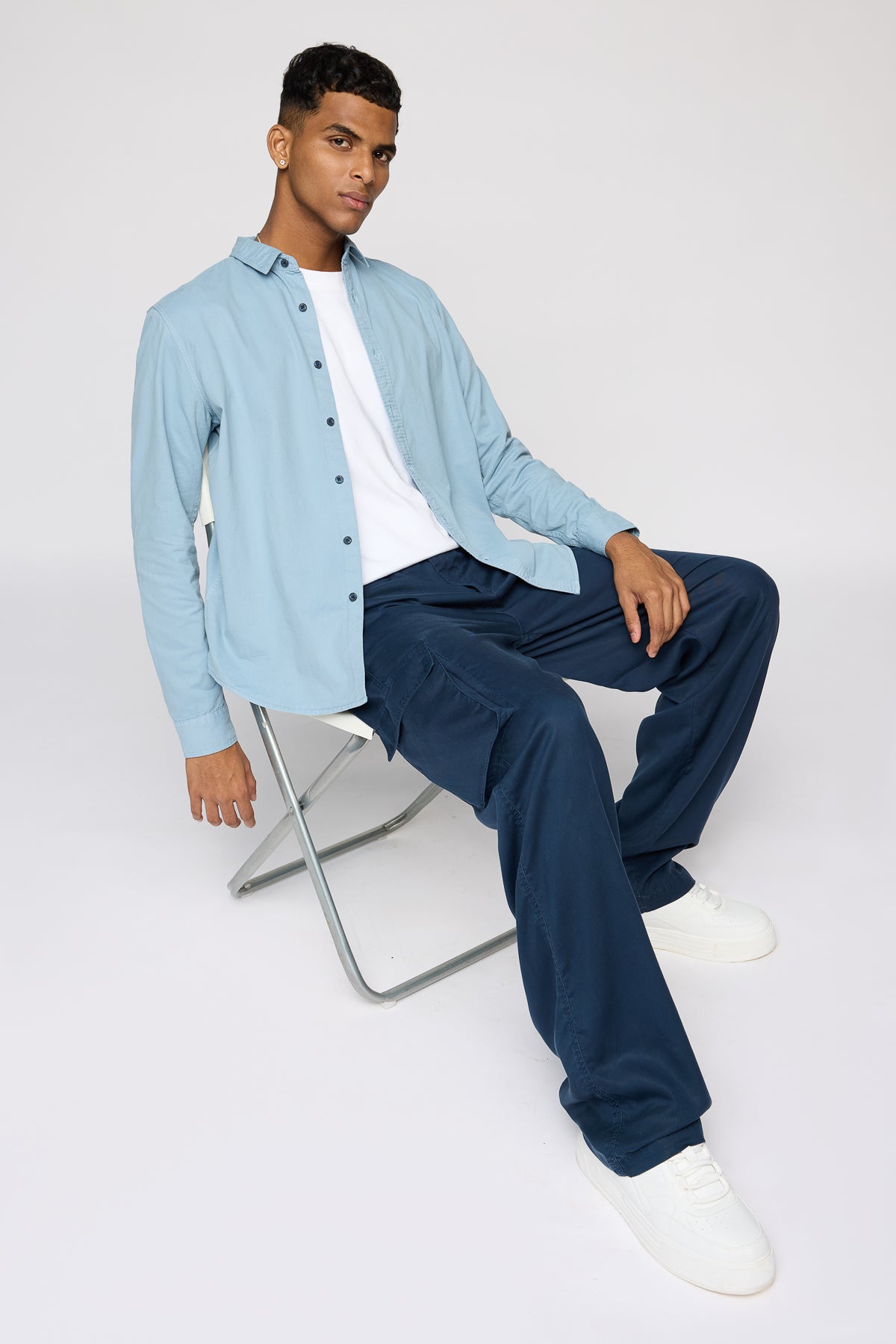 Dusty Blue Twill Men's Long Sleeve Shirt