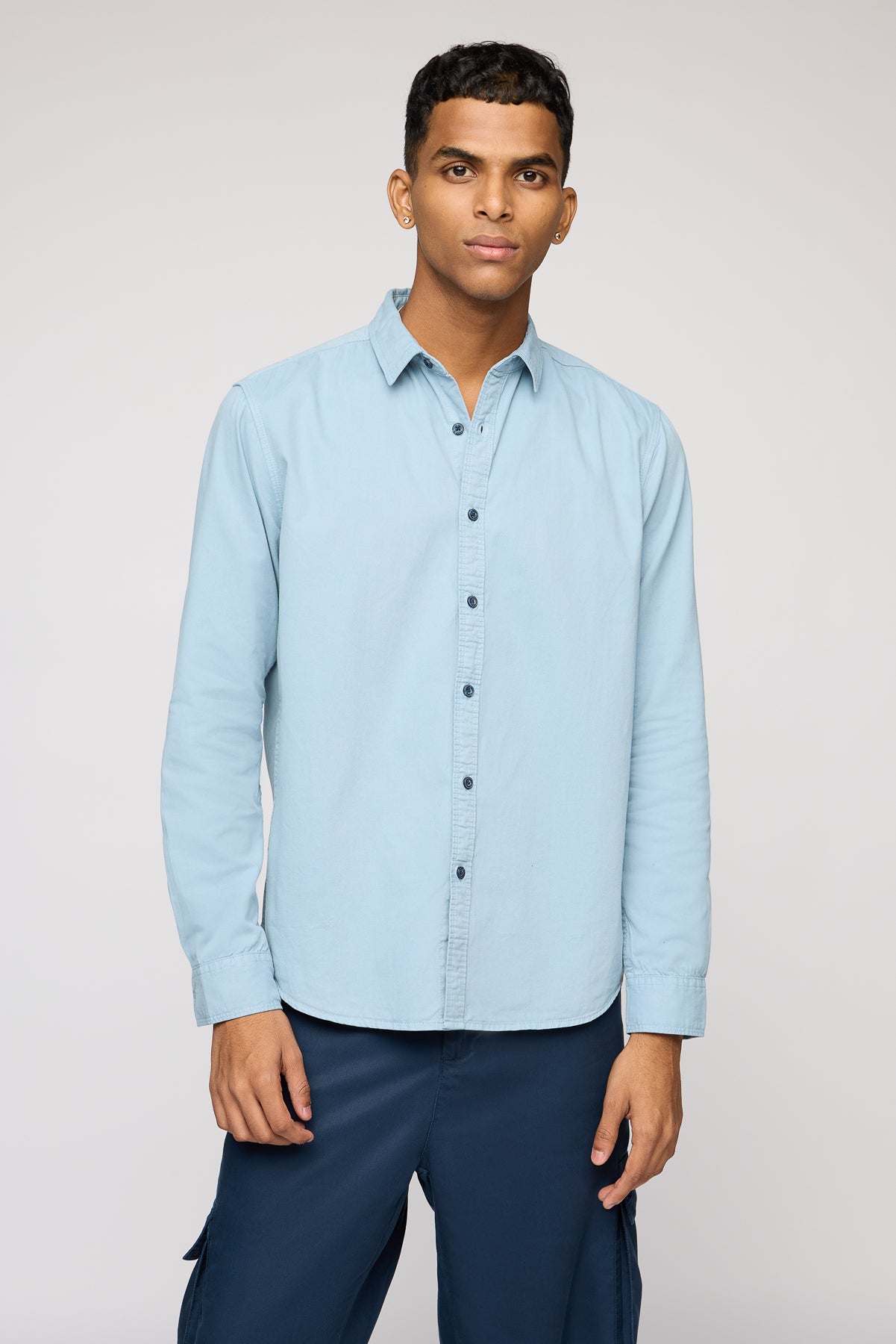 Dusty Blue Twill Men's Long Sleeve Shirt