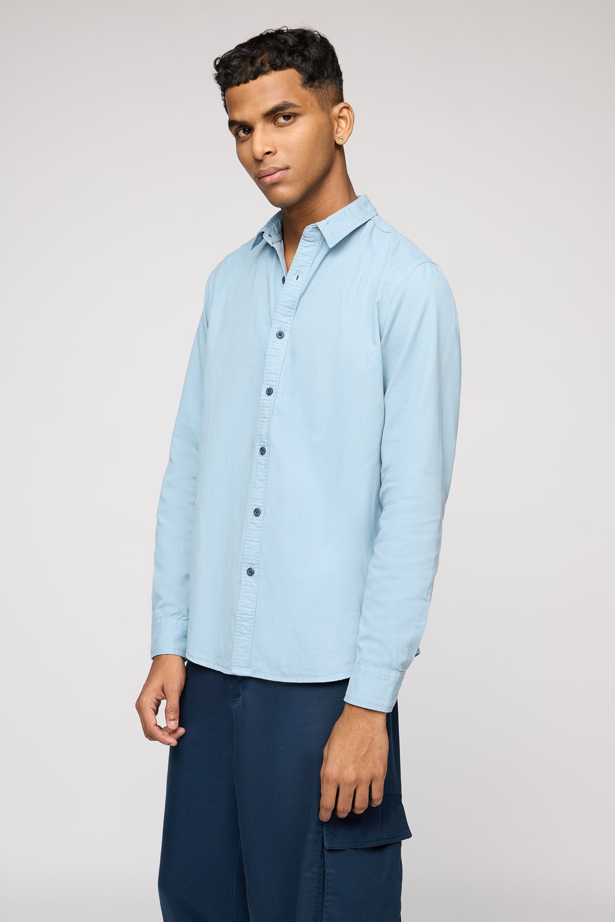 Dusty Blue Twill Men's Long Sleeve Shirt