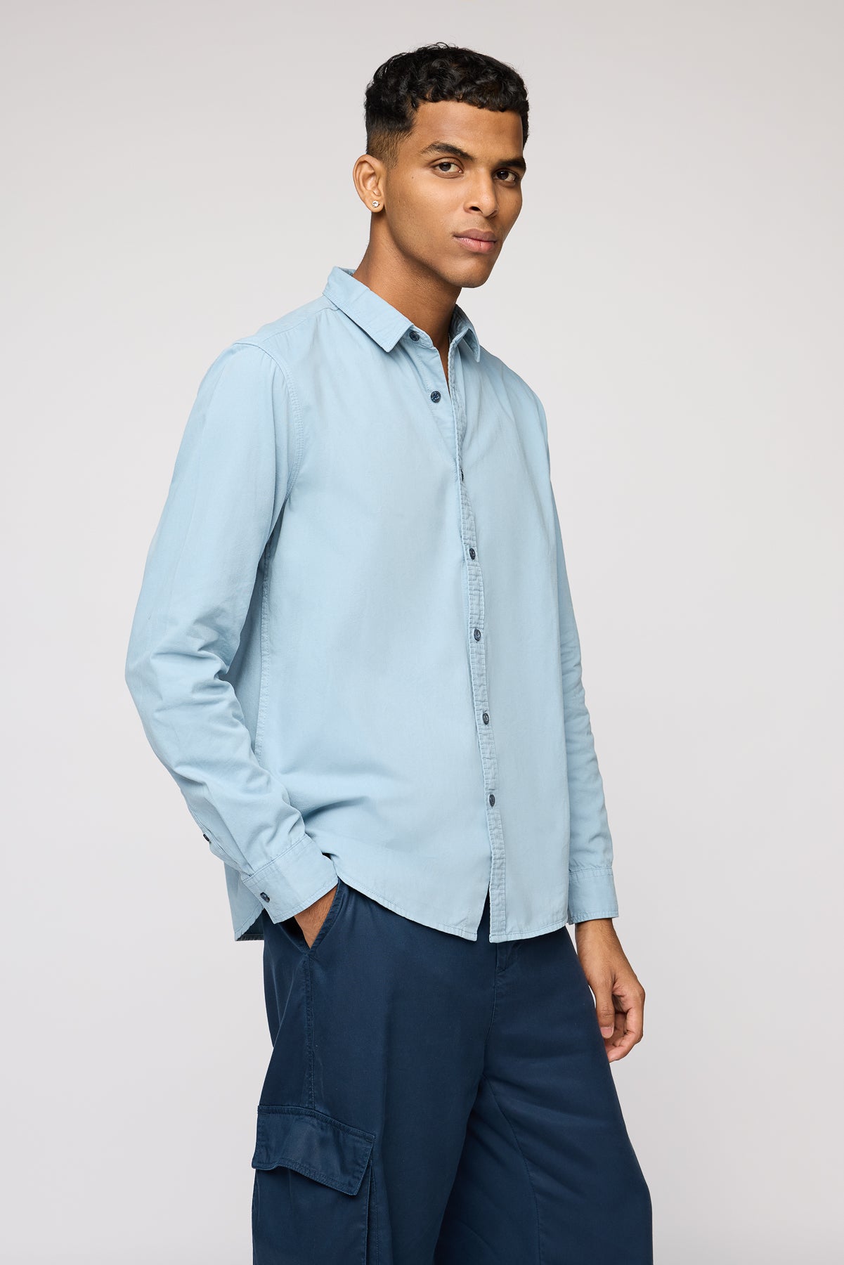 Dusty Blue Twill Men's Long Sleeve Shirt