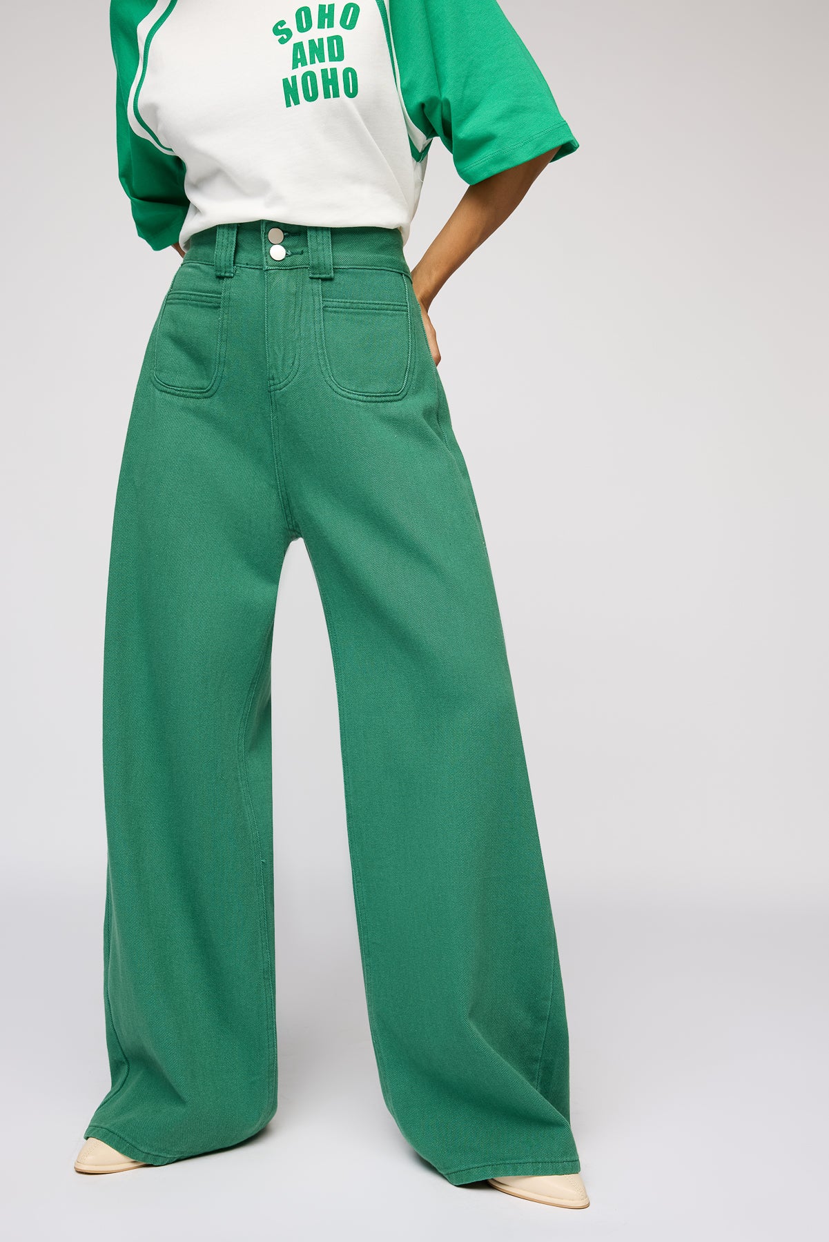 Verdant Green Denim Korean Pants