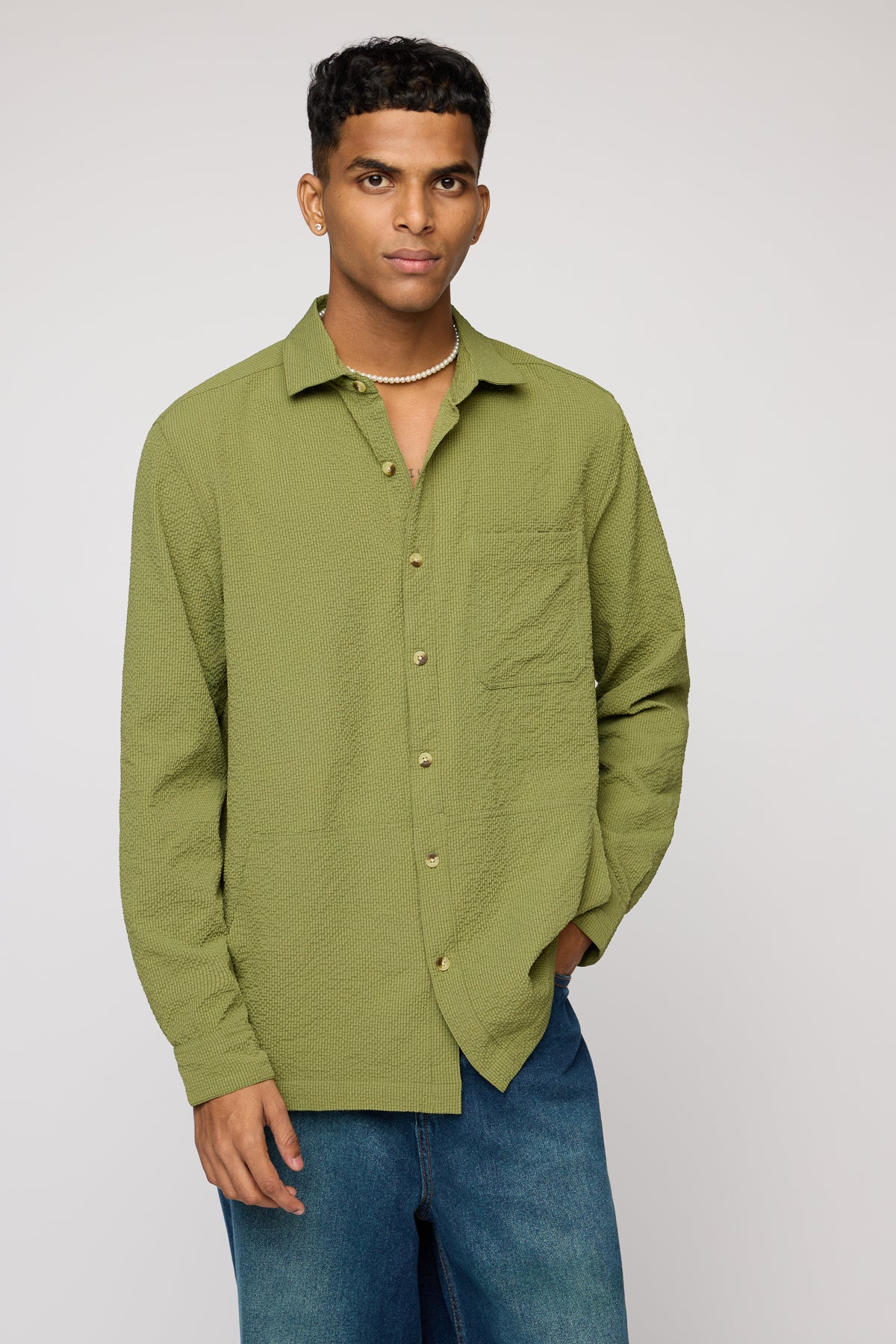 Dominion Green Textured Men's Long Sleeve Shirt