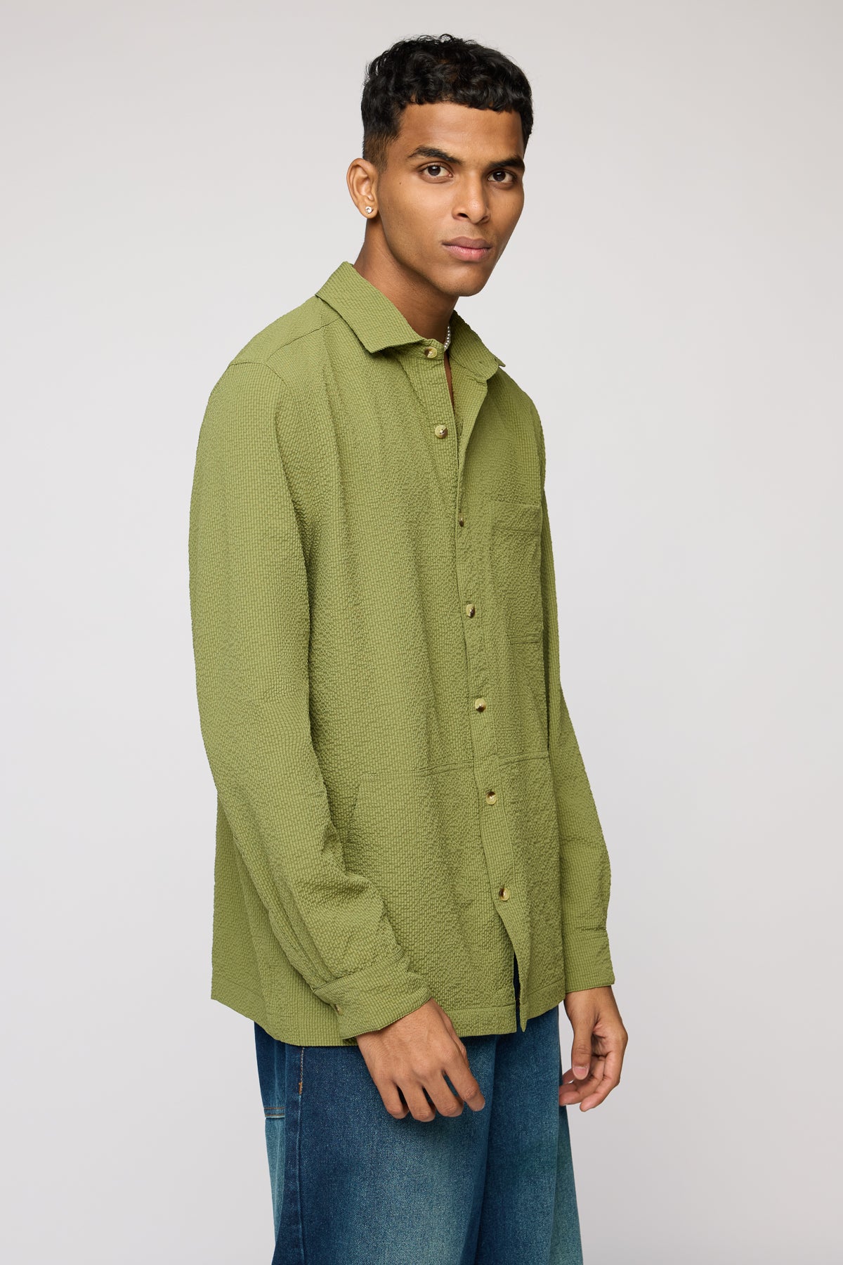 Dominion Green Textured Men's Long Sleeve Shirt