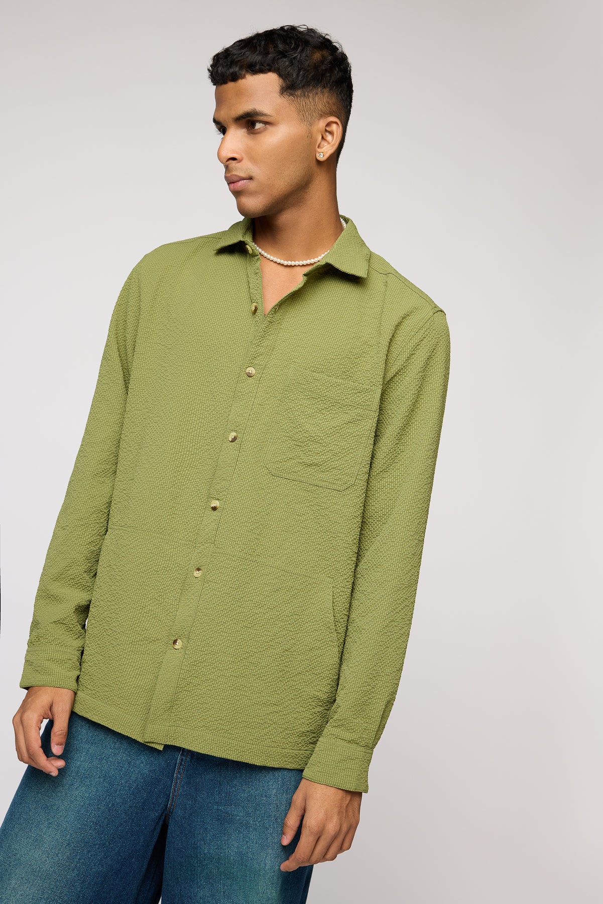 Dominion Green Textured Men's Long Sleeve Shirt