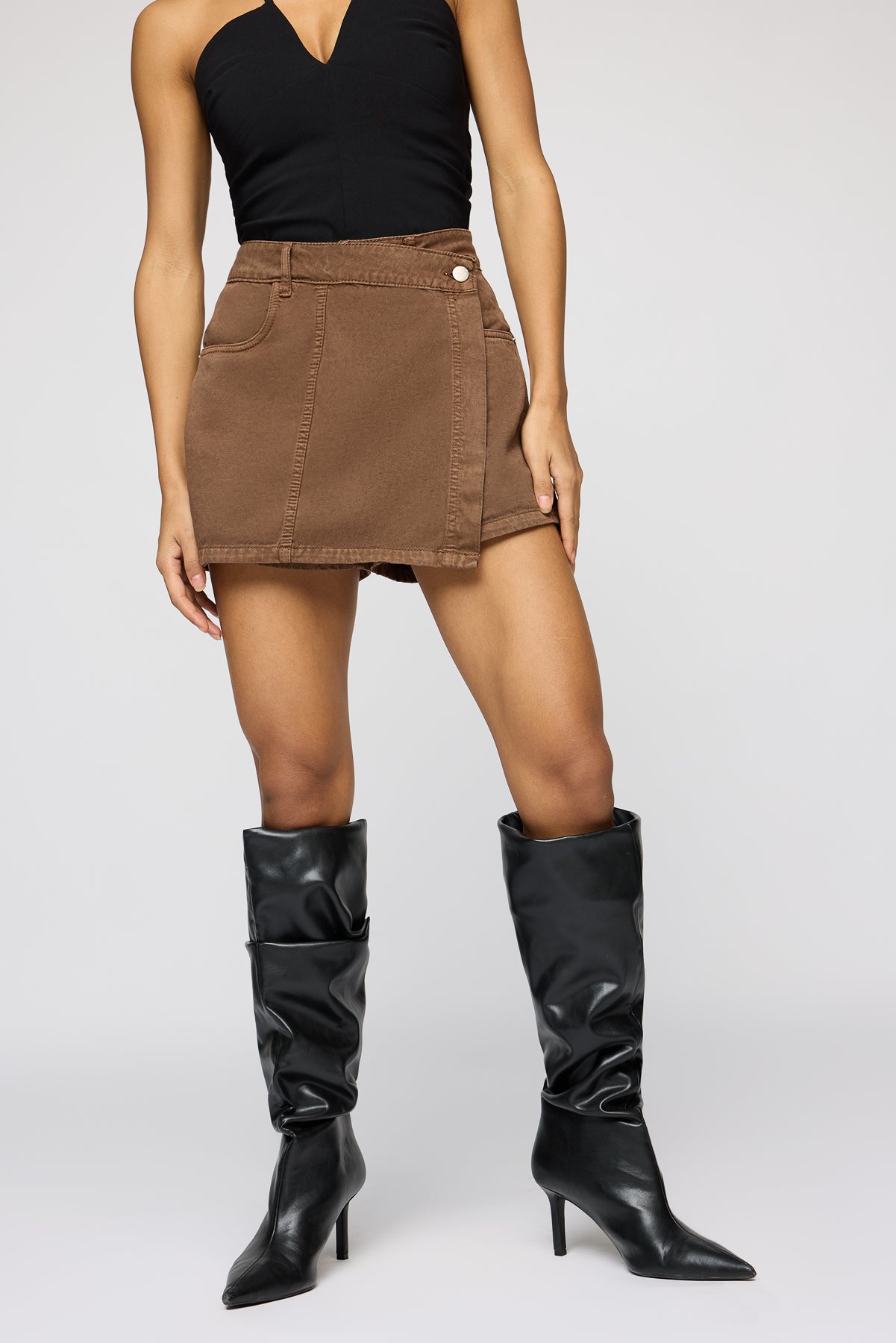 Pecan Brown Asymmetric Skorts