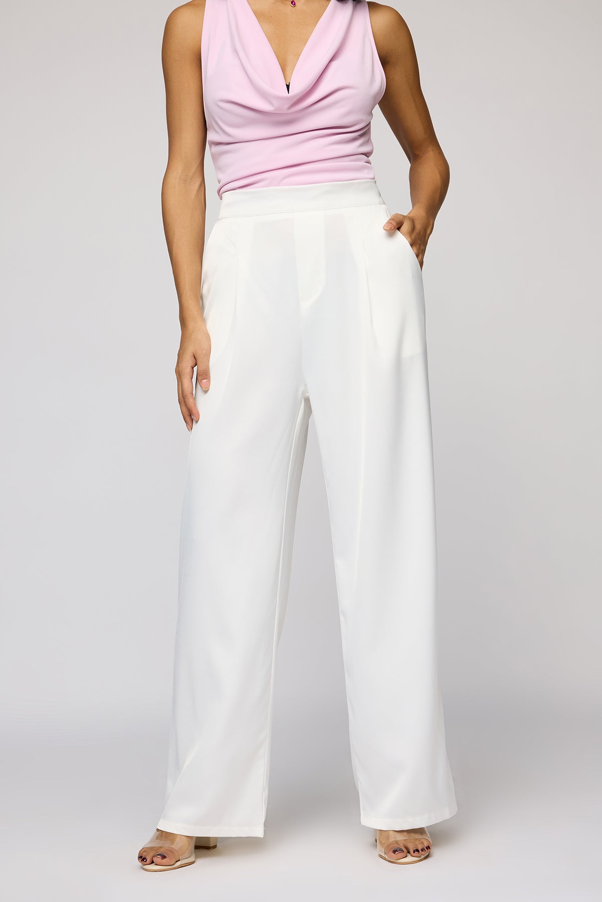 Polar White Satin Straight Korean Pants