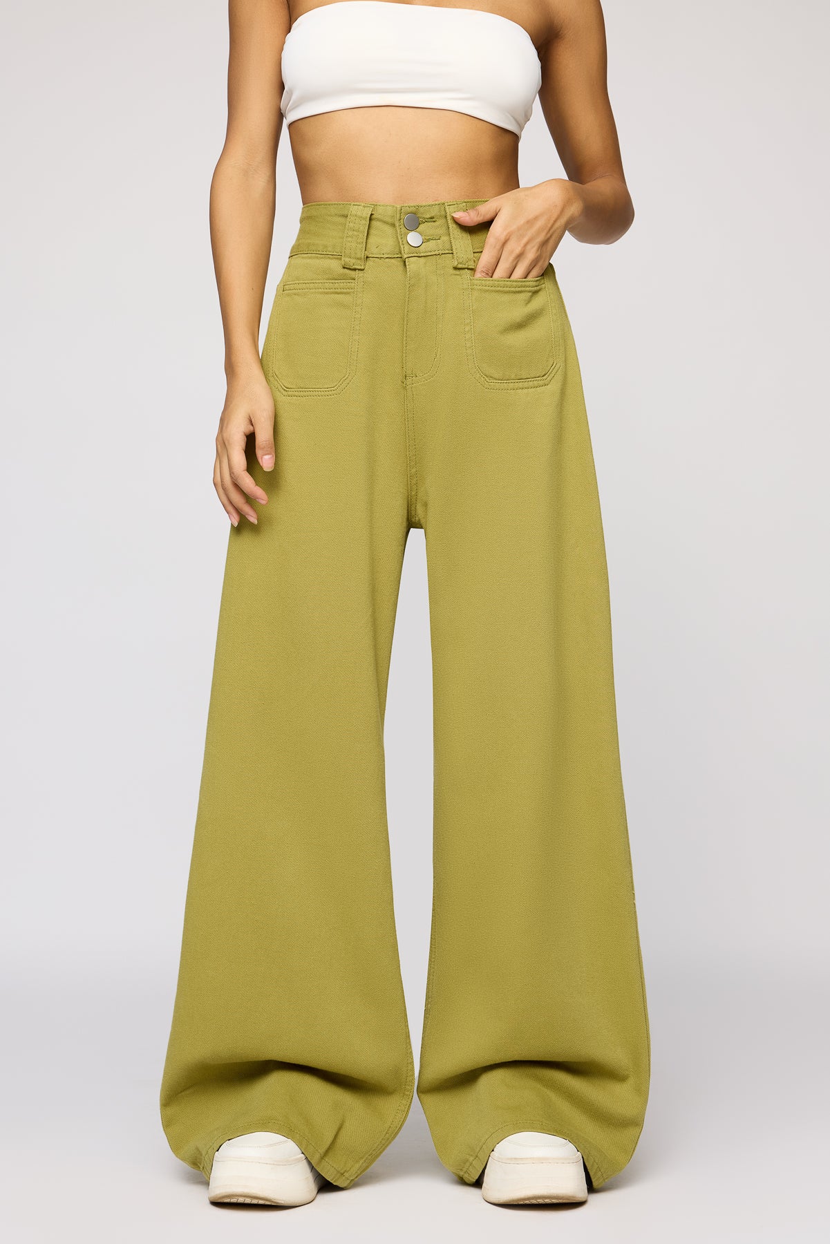 Spring Green Denim Korean Pants